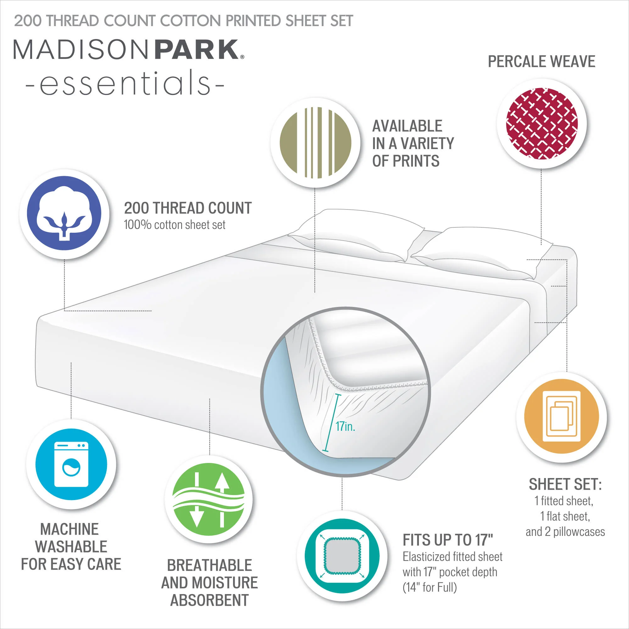 200 Thread Count Printed Cotton Sheet Set - Image 81