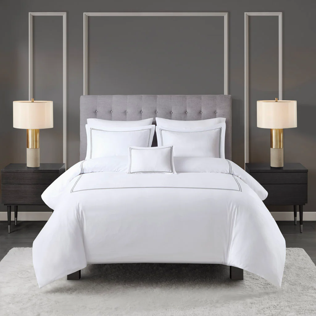 500 Thread Count Luxury Collection 100% Cotton Sateen Embroidered Duvet Cover Set - Image 5
