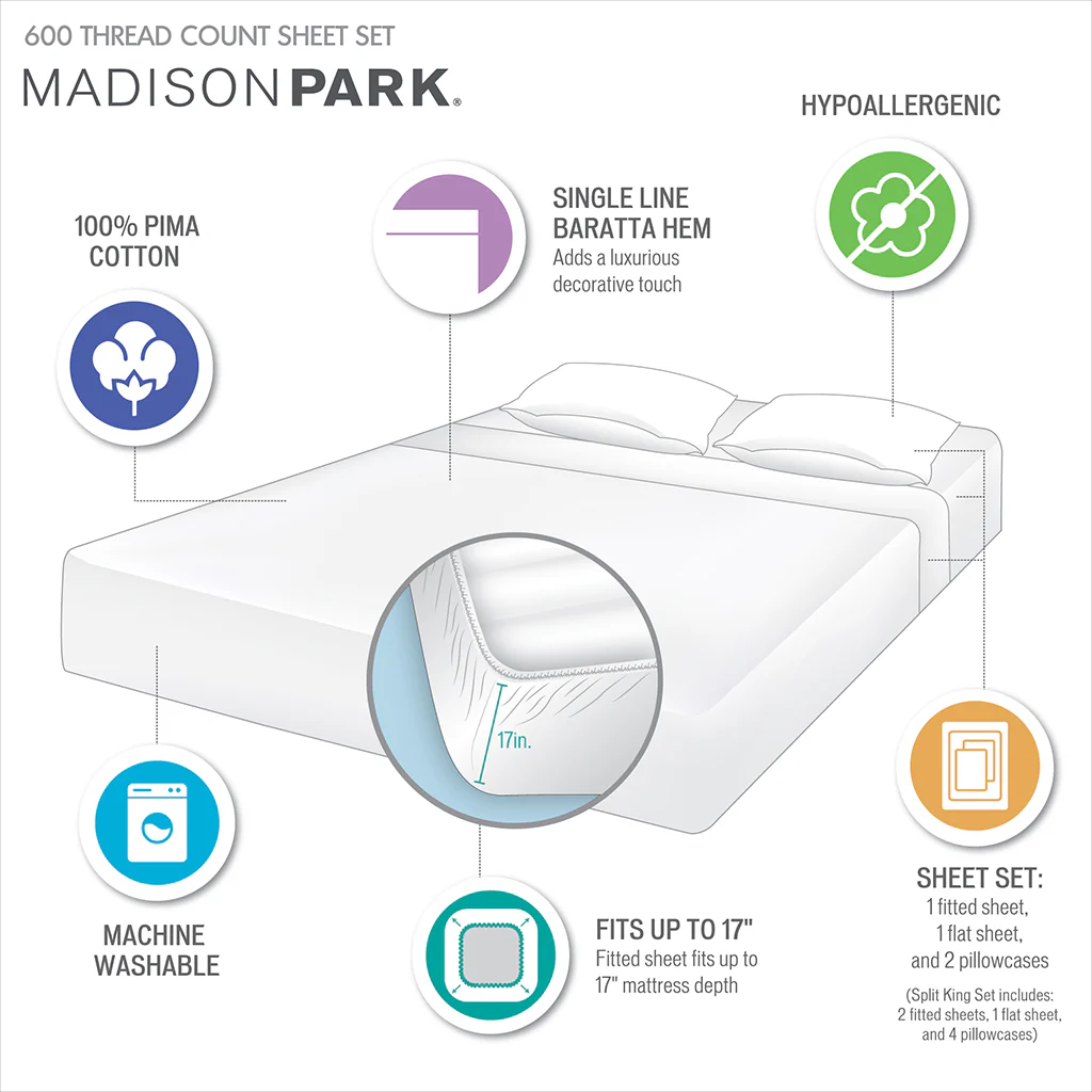 600 Thread Count Pima Cotton Pima Cotton Sheet Set - Image 53