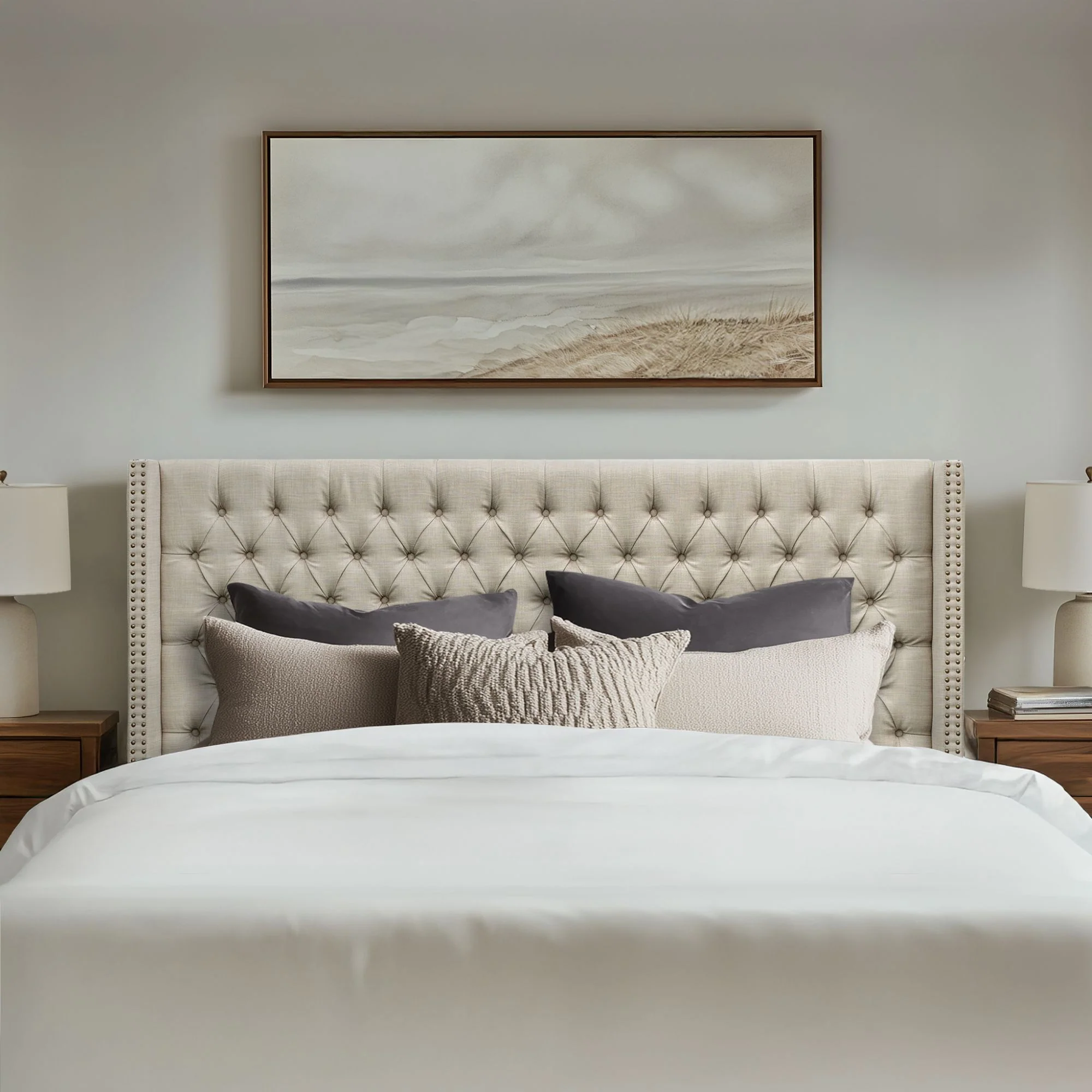 Amelia Upholstered Wingback Headboard with Button Tufting & Nailhead Trim - Image 62