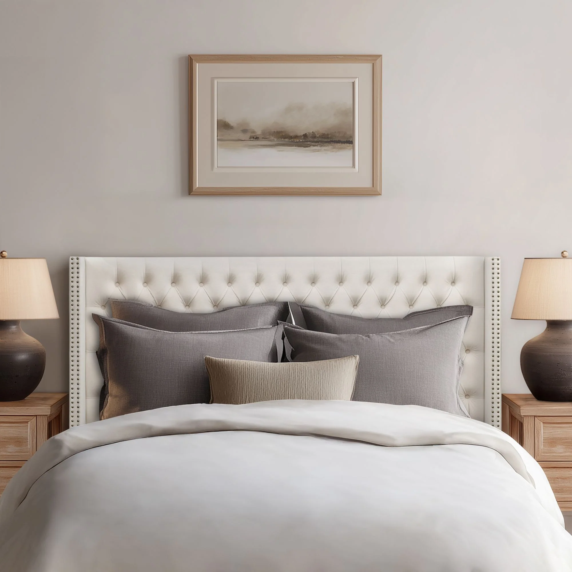 Amelia Upholstered Wingback Headboard with Button Tufting & Nailhead Trim - Image 71