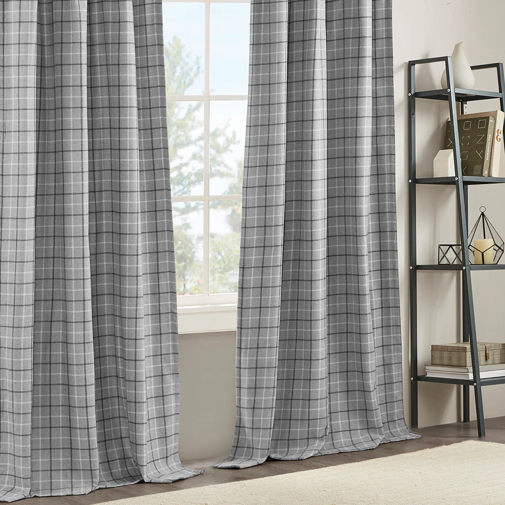 Anaheim Plaid Faux Leather Tab Top Curtain Panel with Fleece Lining - Image 11