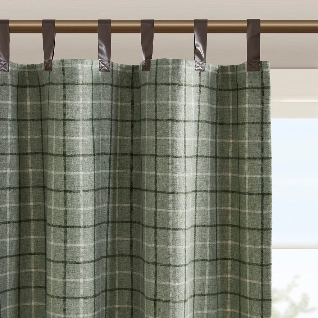 Anaheim Plaid Faux Leather Tab Top Curtain Panel with Fleece Lining - Image 15