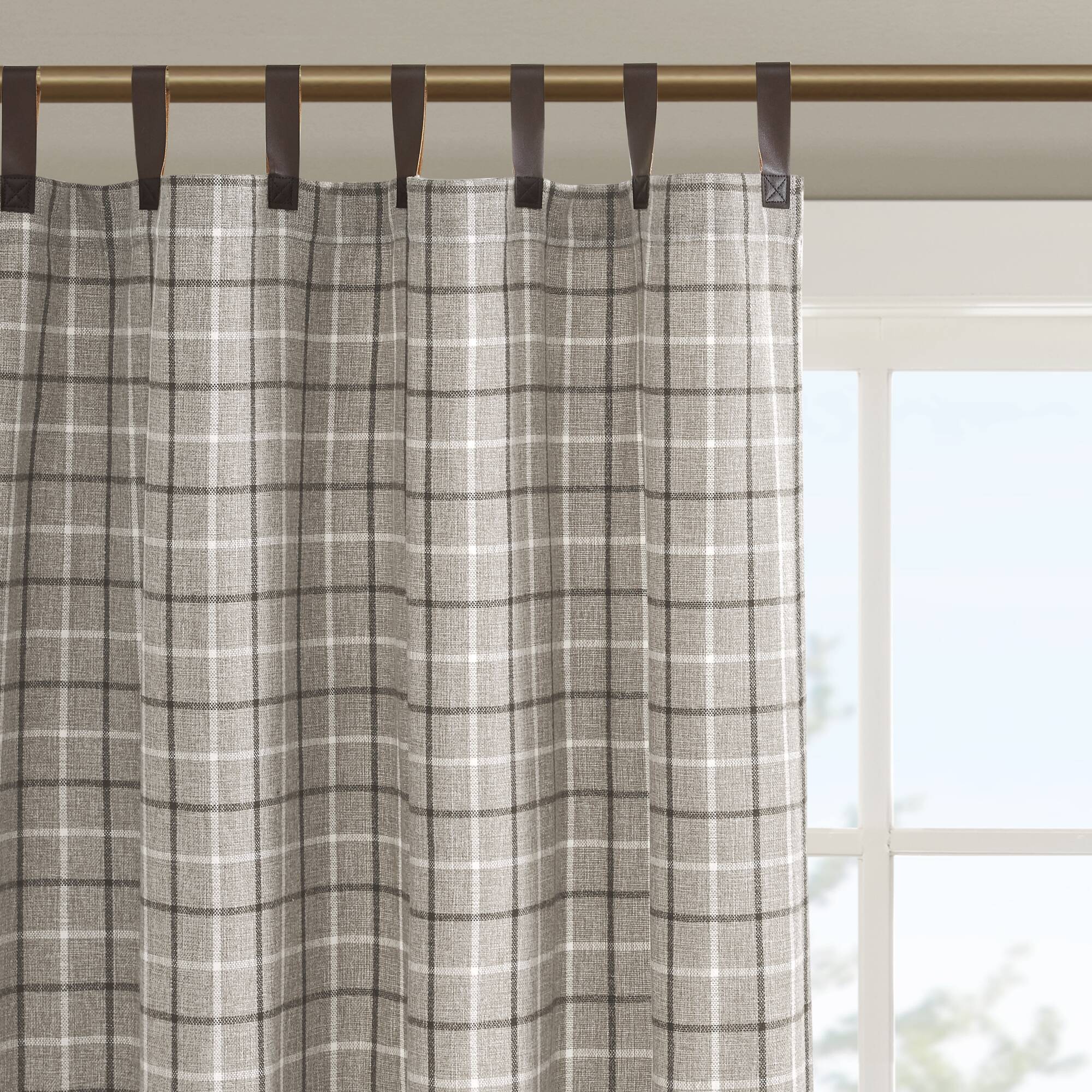 Anaheim Plaid Faux Leather Tab Top Curtain Panel with Fleece Lining - Image 16