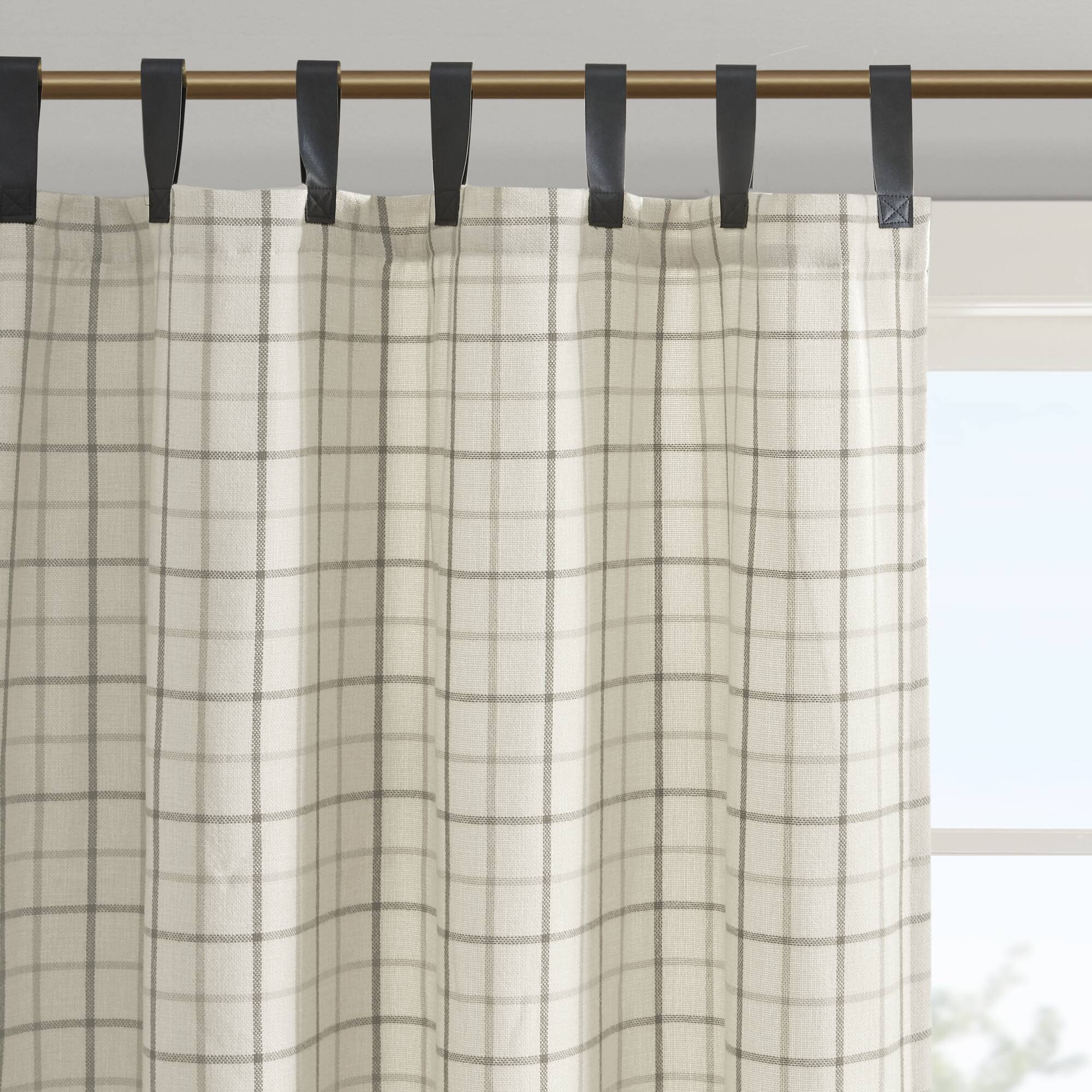 Anaheim Plaid Faux Leather Tab Top Curtain Panel with Fleece Lining - Image 17