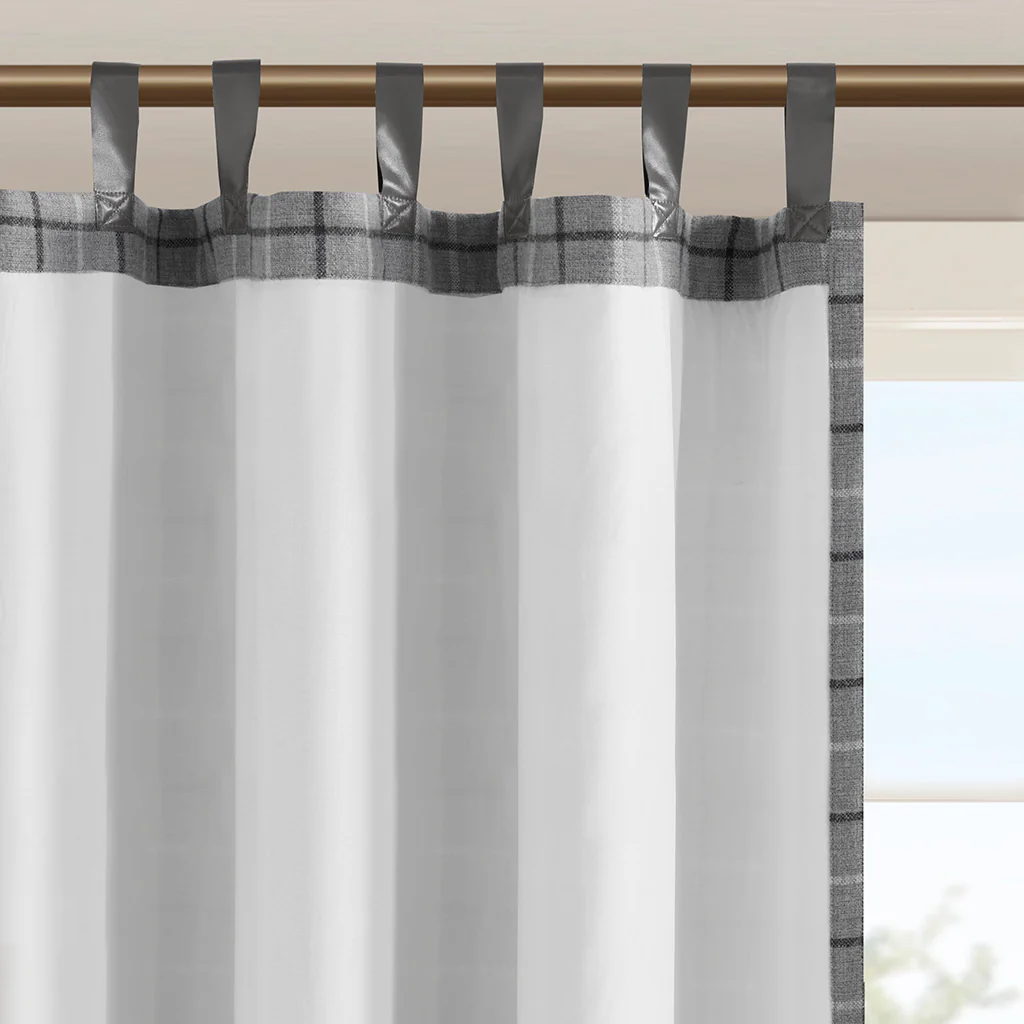 Anaheim Plaid Faux Leather Tab Top Curtain Panel with Fleece Lining - Image 18