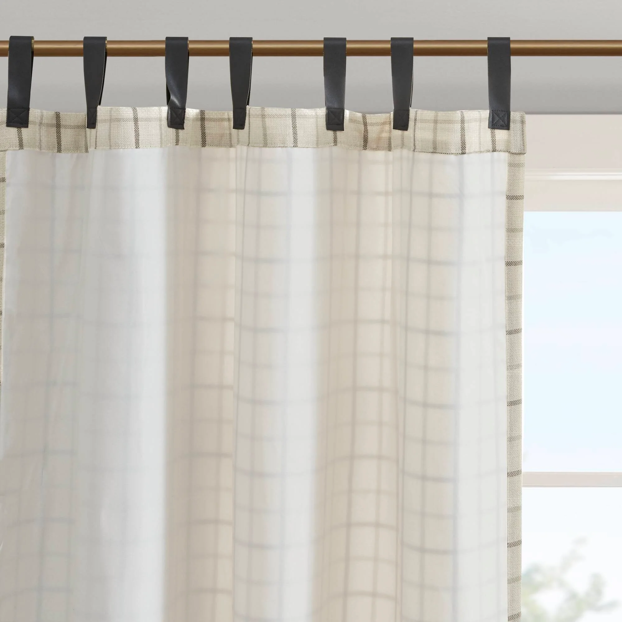 Anaheim Plaid Faux Leather Tab Top Curtain Panel with Fleece Lining - Image 21