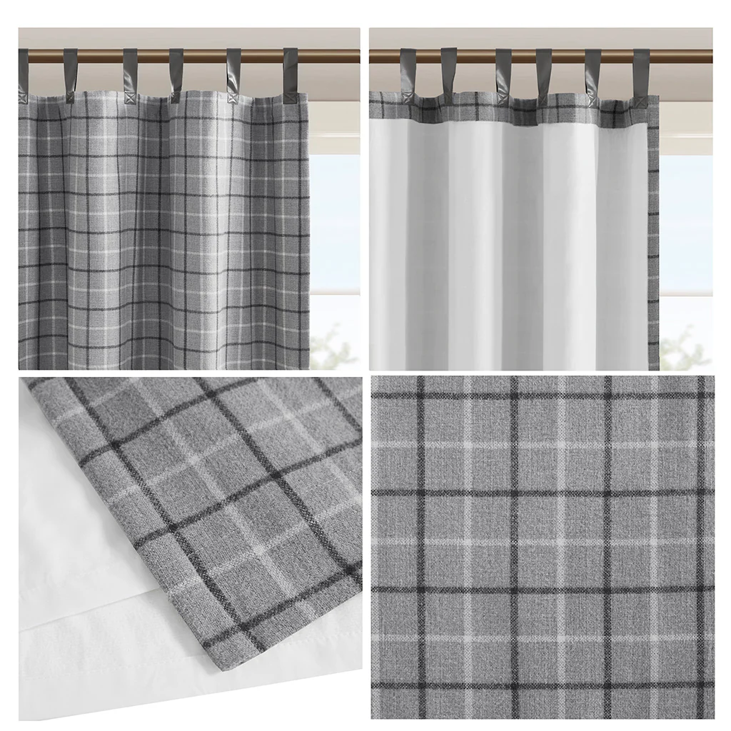 Anaheim Plaid Faux Leather Tab Top Curtain Panel with Fleece Lining - Image 30