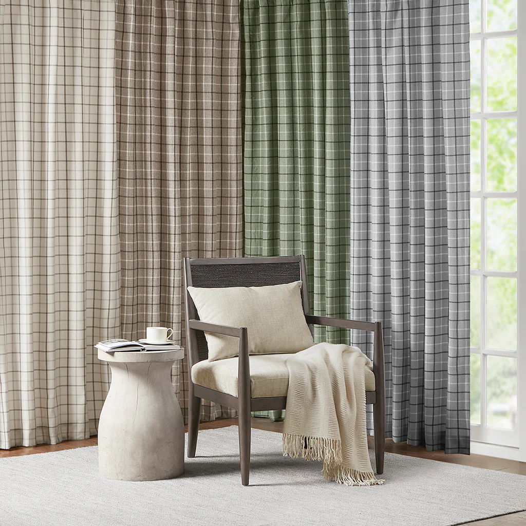 Anaheim Plaid Faux Leather Tab Top Curtain Panel with Fleece Lining - Image 36