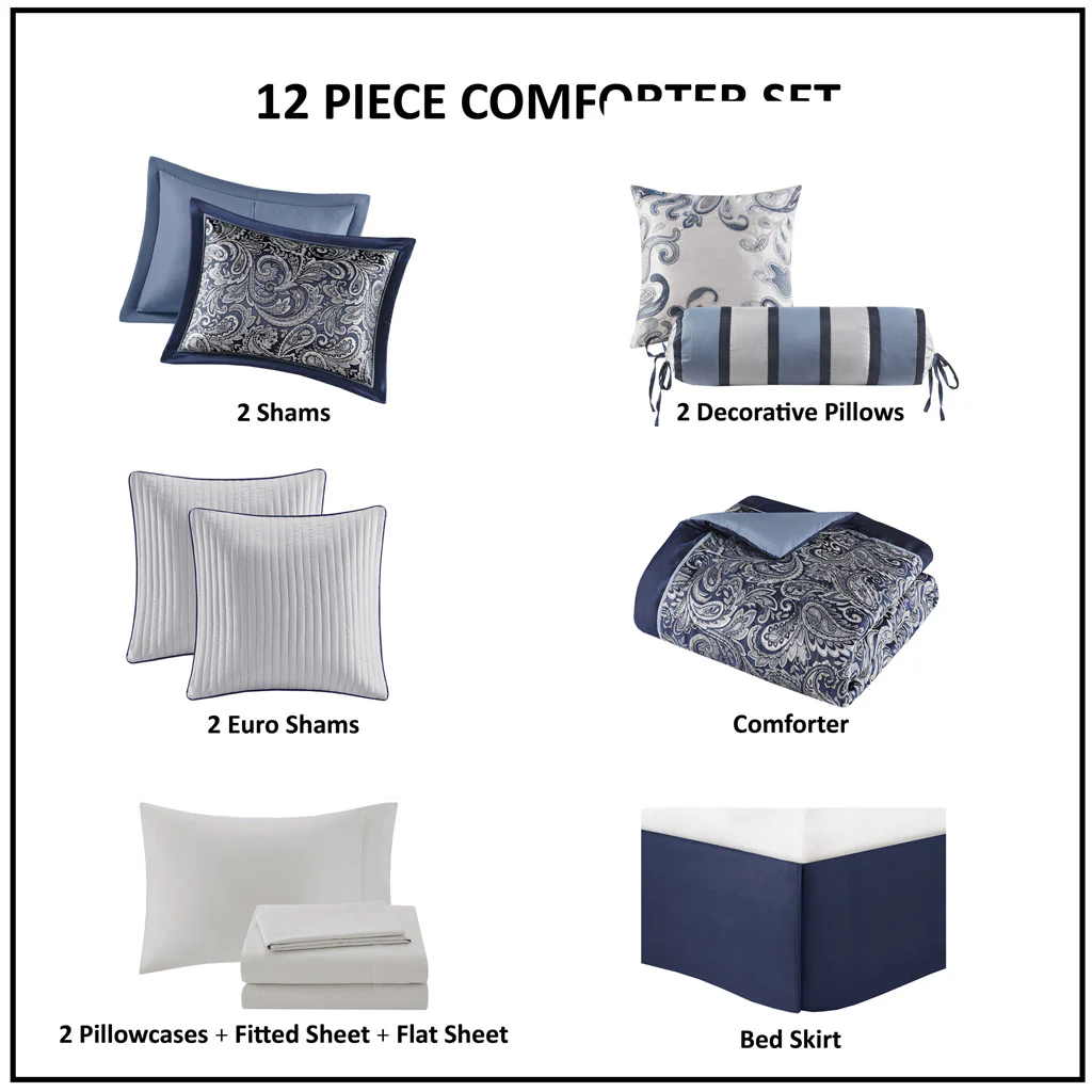 Aubrey 12-Piece Comforter Set with Cotton Bed Sheets - Image 76
