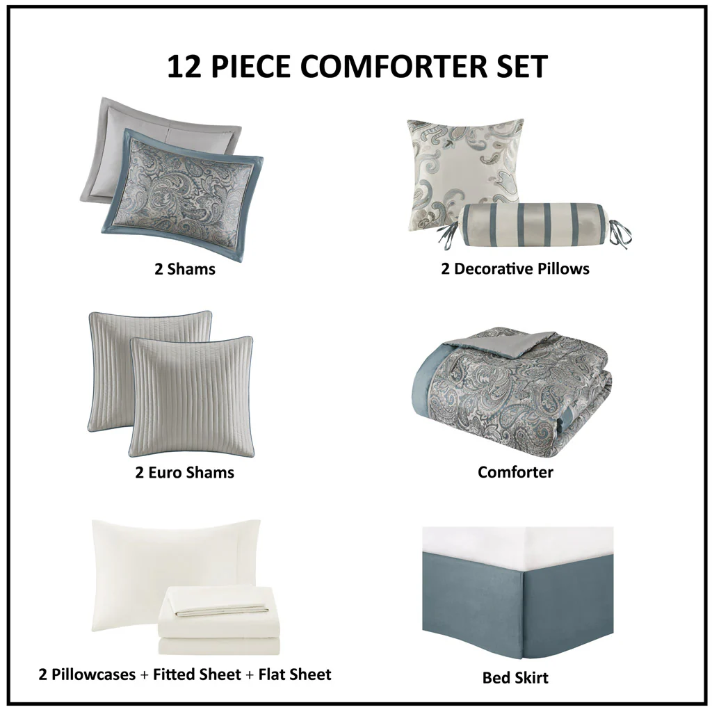 Aubrey 12-Piece Comforter Set with Cotton Bed Sheets - Image 77