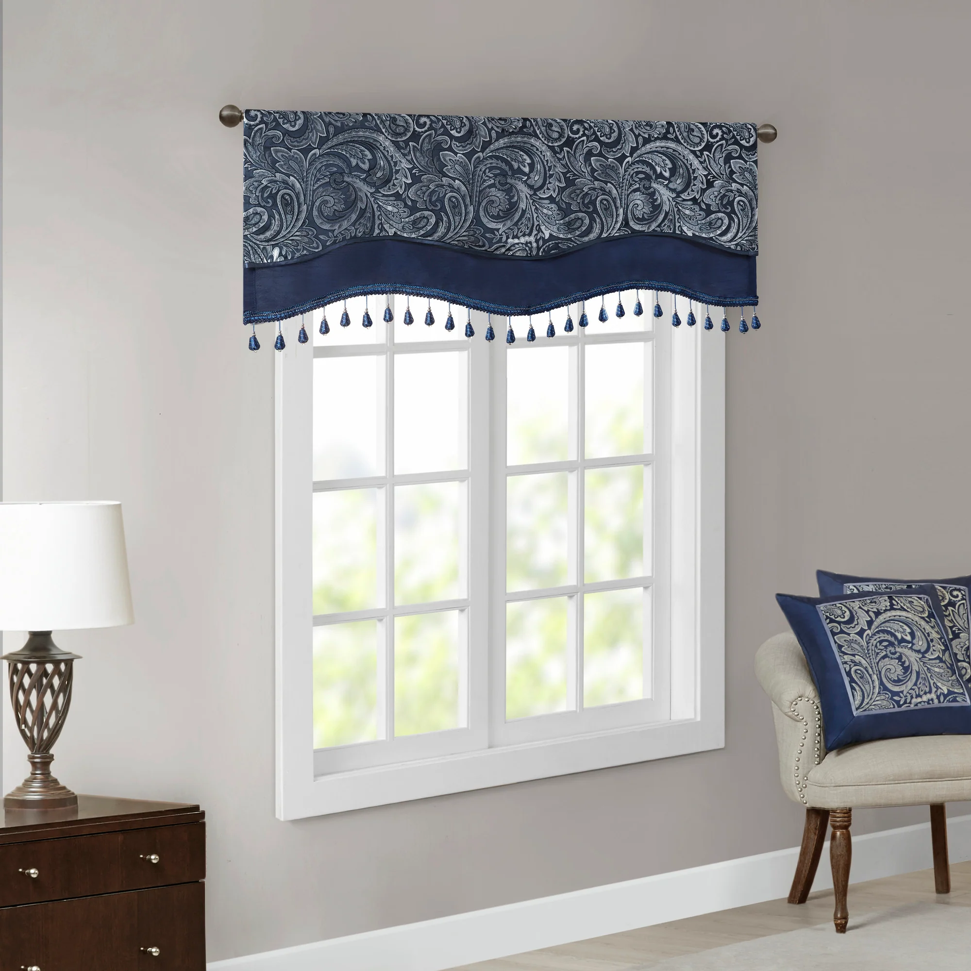 Aubrey Jacquard Window Rod Pocket Valance With Beads - Image 12