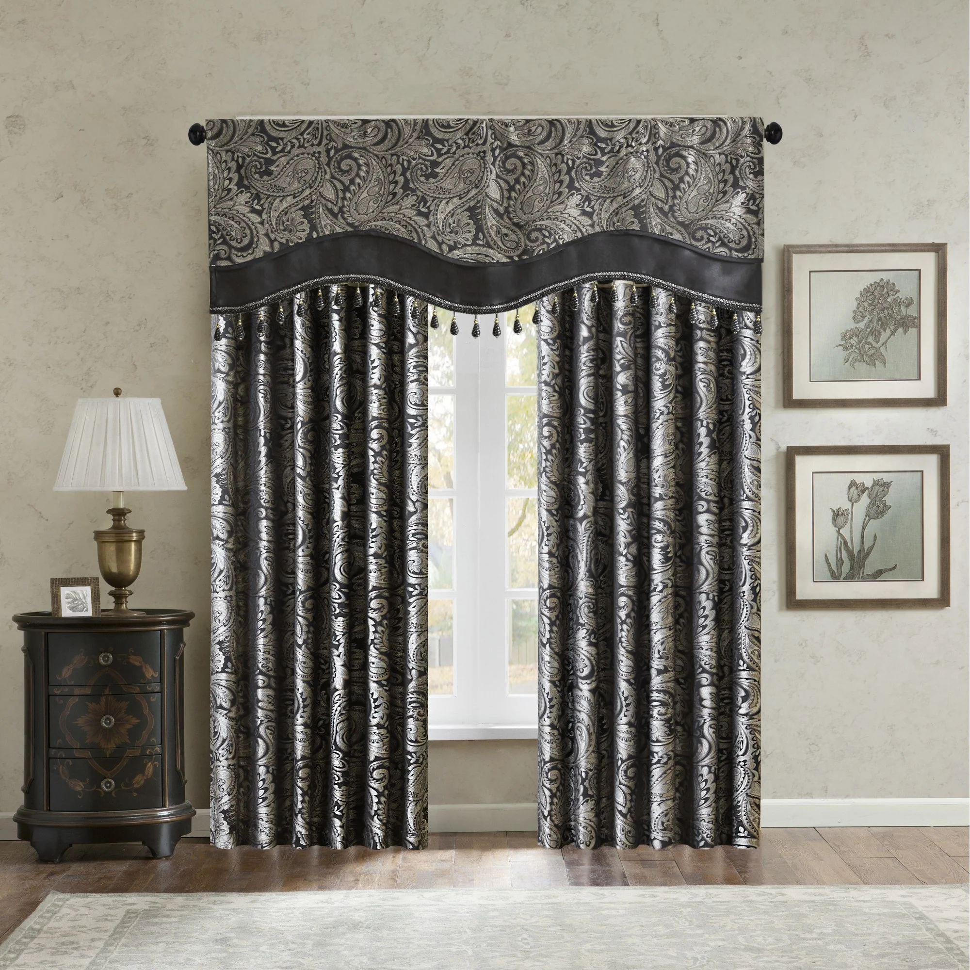 Aubrey Jacquard Window Rod Pocket Valance With Beads - Image 13