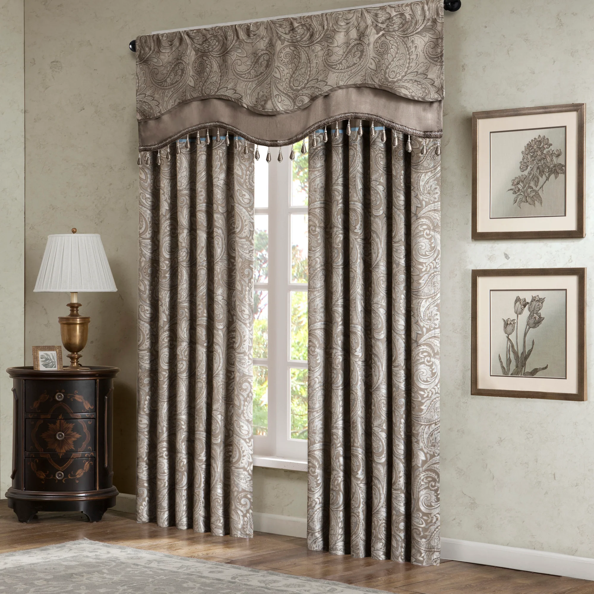 Aubrey Jacquard Window Rod Pocket Valance With Beads - Image 18