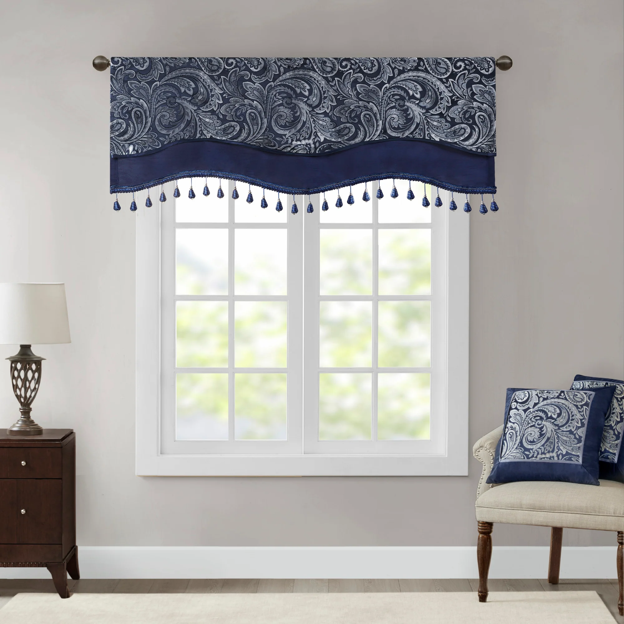 Aubrey Jacquard Window Rod Pocket Valance With Beads - Image 2