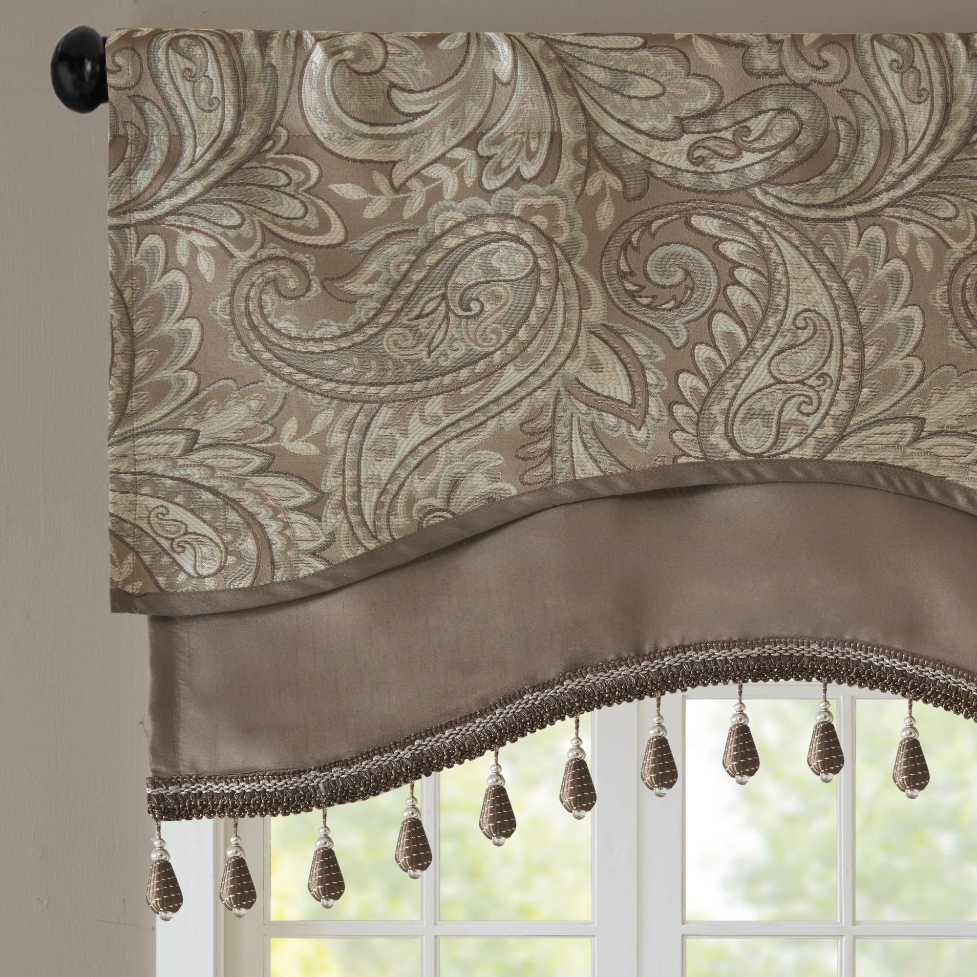 Aubrey Jacquard Window Rod Pocket Valance With Beads - Image 26