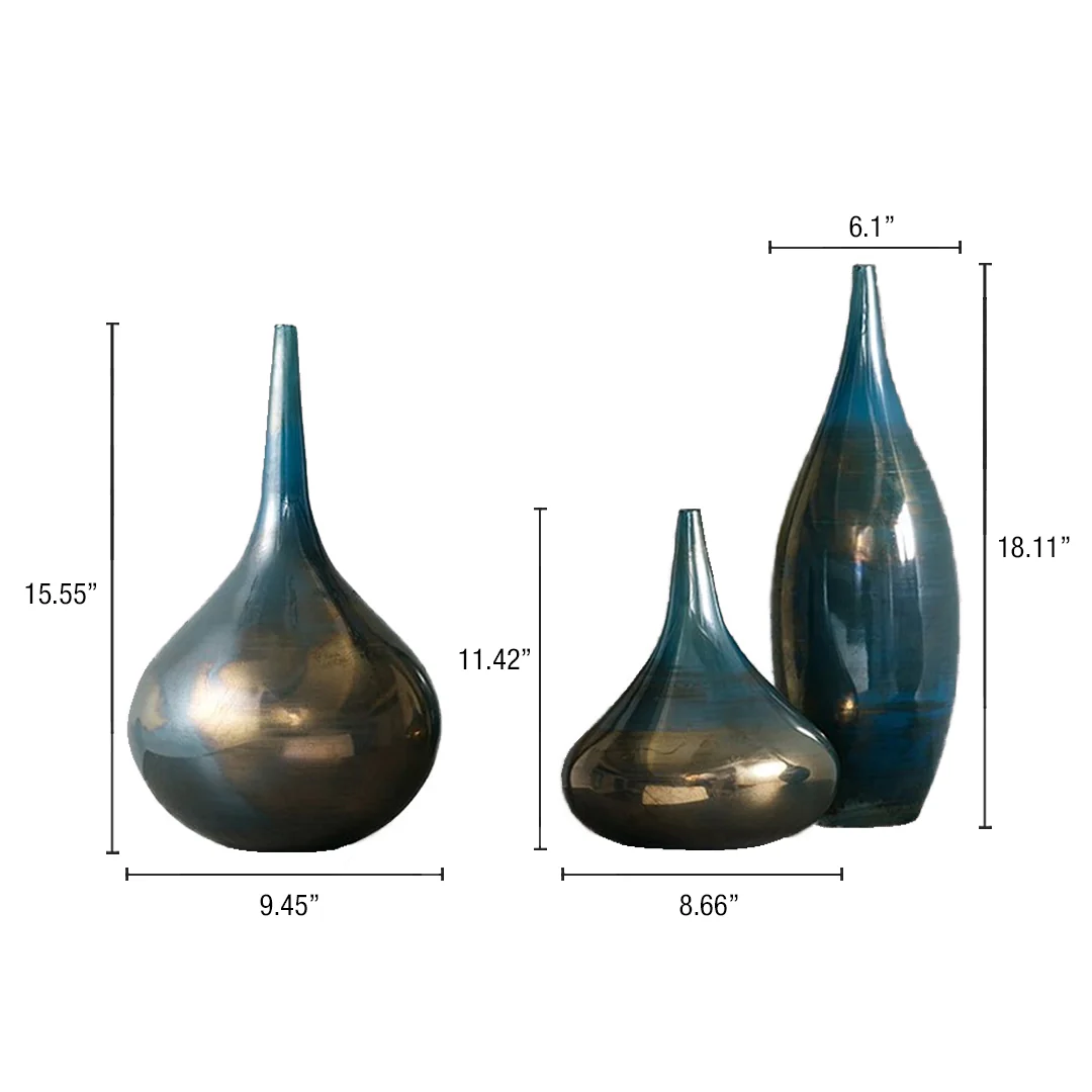 Aurora Blue and Bronze Decorative Glass Vases 3-Piece Set - Image 6