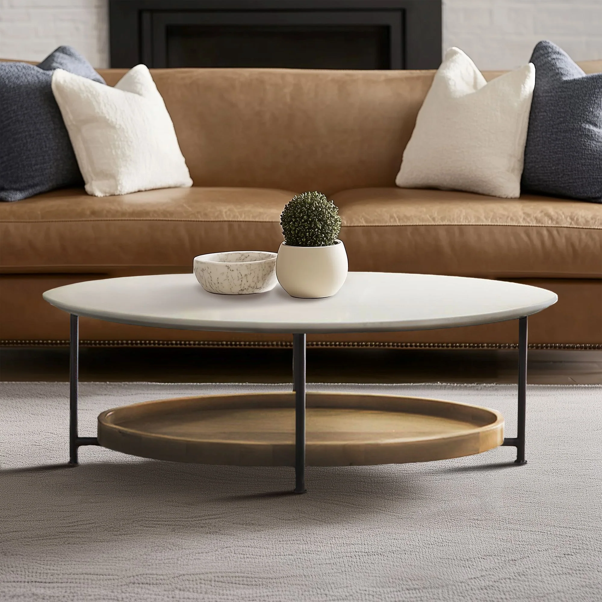 Beaumont 2-Tier Oval Coffee Table with Wood Storage Shelf - Image 3