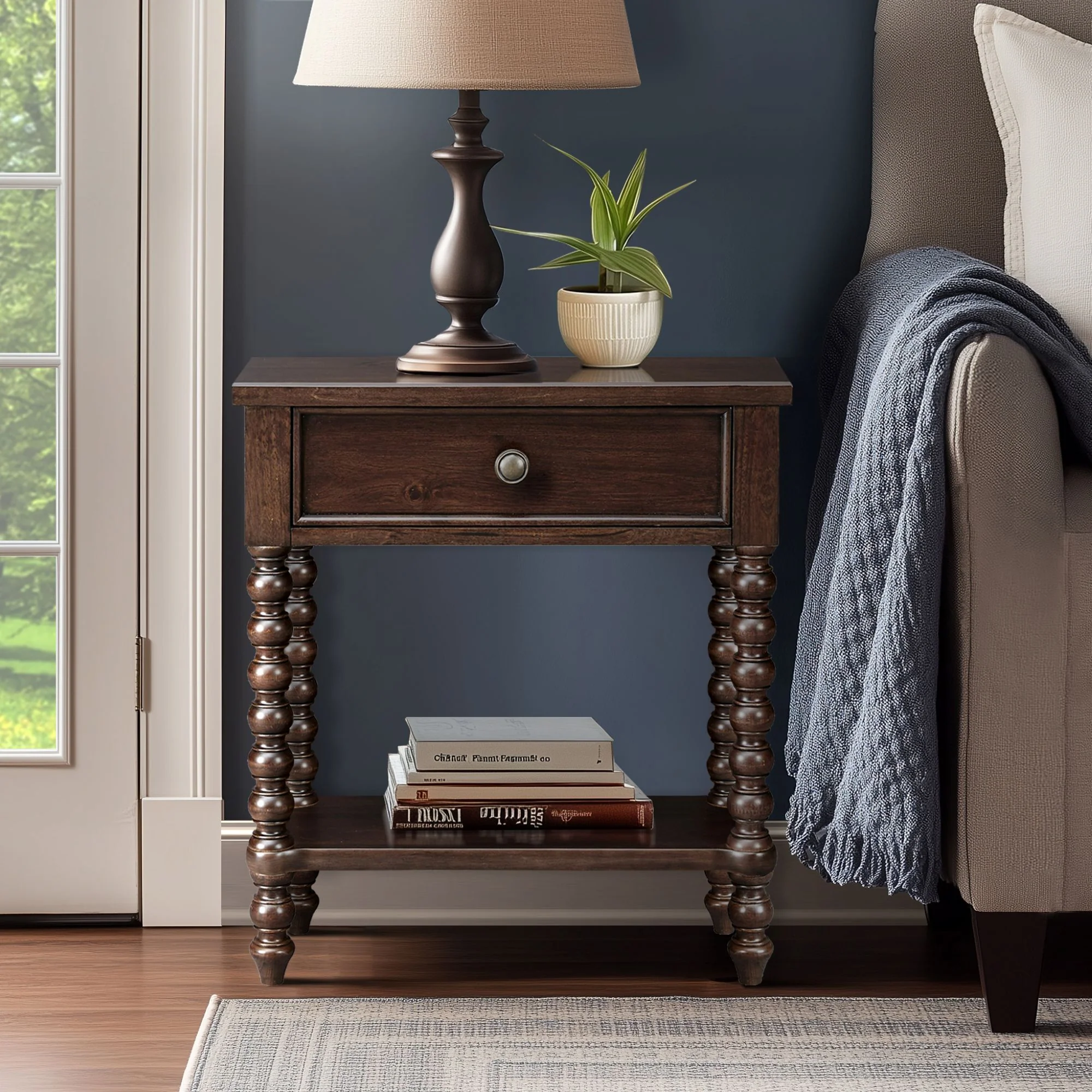 Beckett Turned Wood Spindle Nightstand with Drawer & Shelf - Image 11
