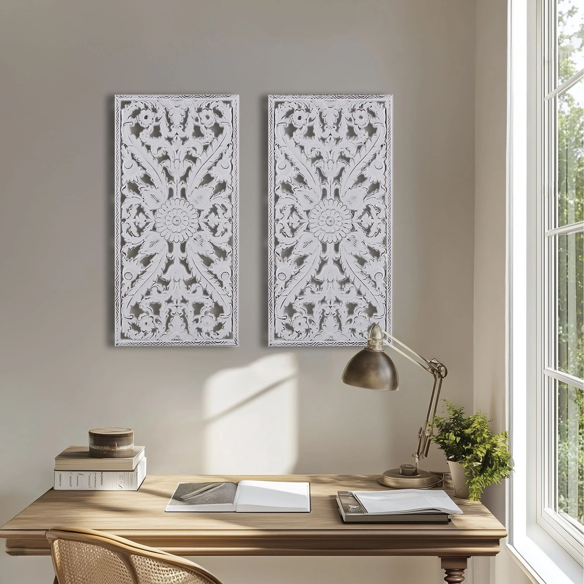 Botanical Panel Distressed Carved Wood 2-Piece Wall Decor Set - Image 21