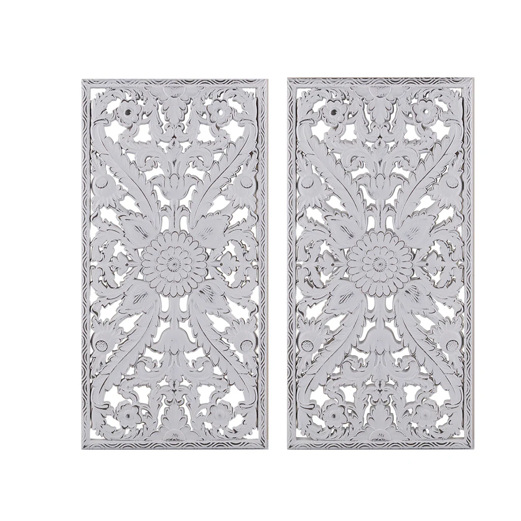 Botanical Panel Distressed Carved Wood 2-Piece Wall Decor Set - Image 3
