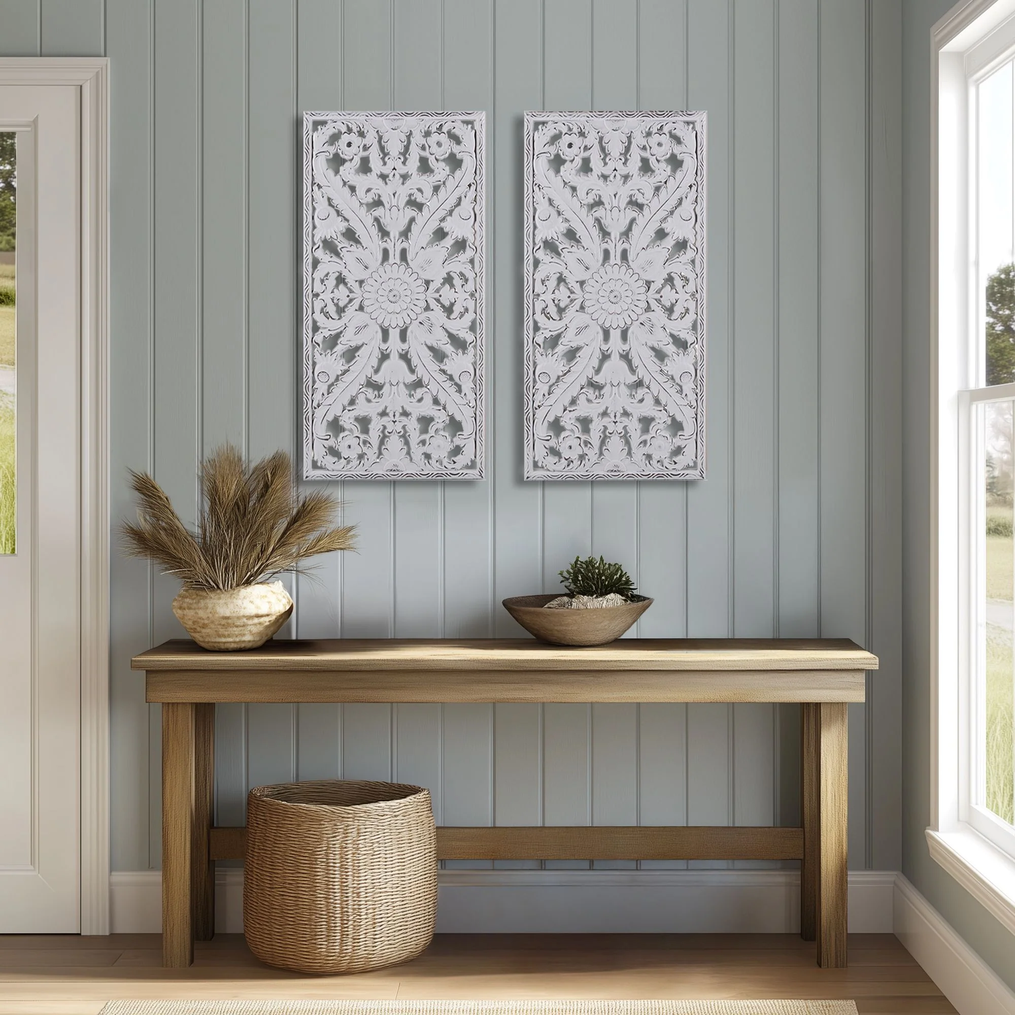 Botanical Panel Distressed Carved Wood 2-Piece Wall Decor Set - Image 30