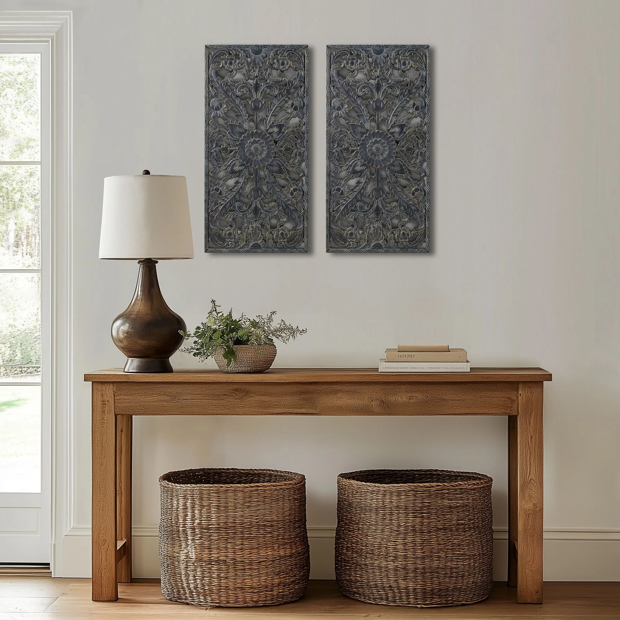 Botanical Panel Distressed Carved Wood 2-Piece Wall Decor Set - Image 32