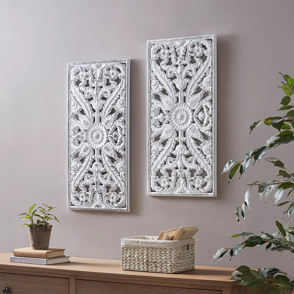 Botanical Panel Distressed Carved Wood 2-Piece Wall Decor Set - Image 33