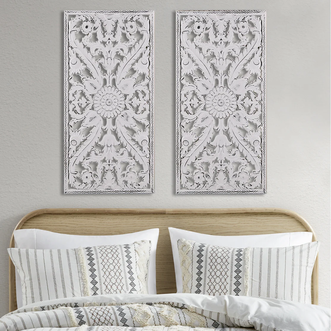 Botanical Panel Distressed Carved Wood 2-Piece Wall Decor Set - Image 36