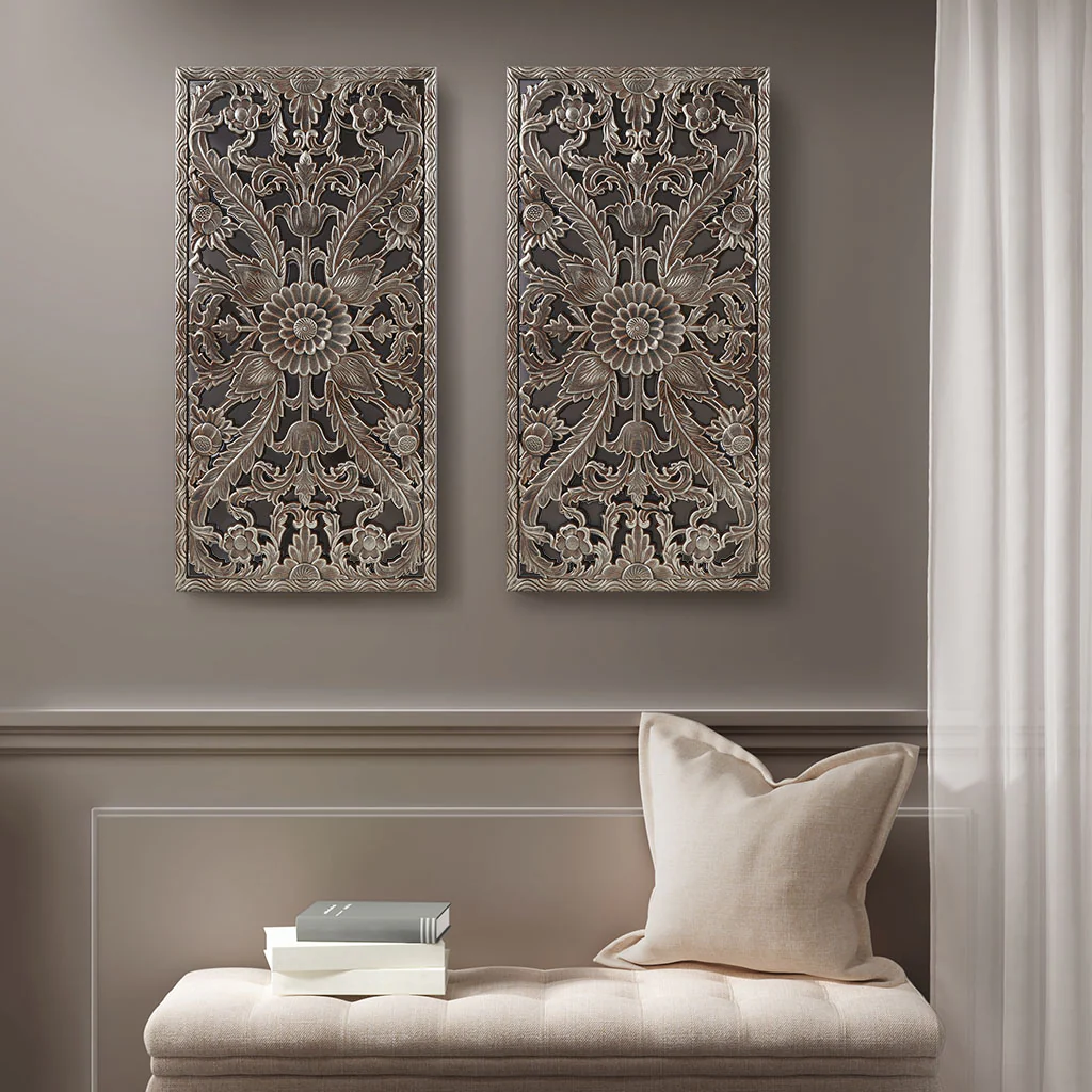 Botanical Panel Distressed Carved Wood 2-Piece Wall Decor Set - Image 37