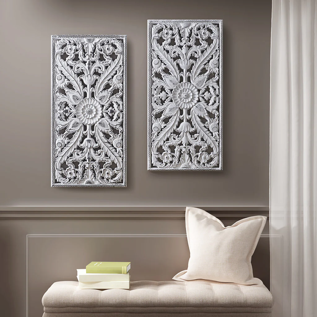 Botanical Panel Distressed Carved Wood 2-Piece Wall Decor Set - Image 39