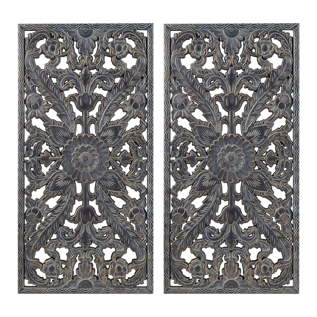 Botanical Panel Distressed Carved Wood 2-Piece Wall Decor Set - Image 4