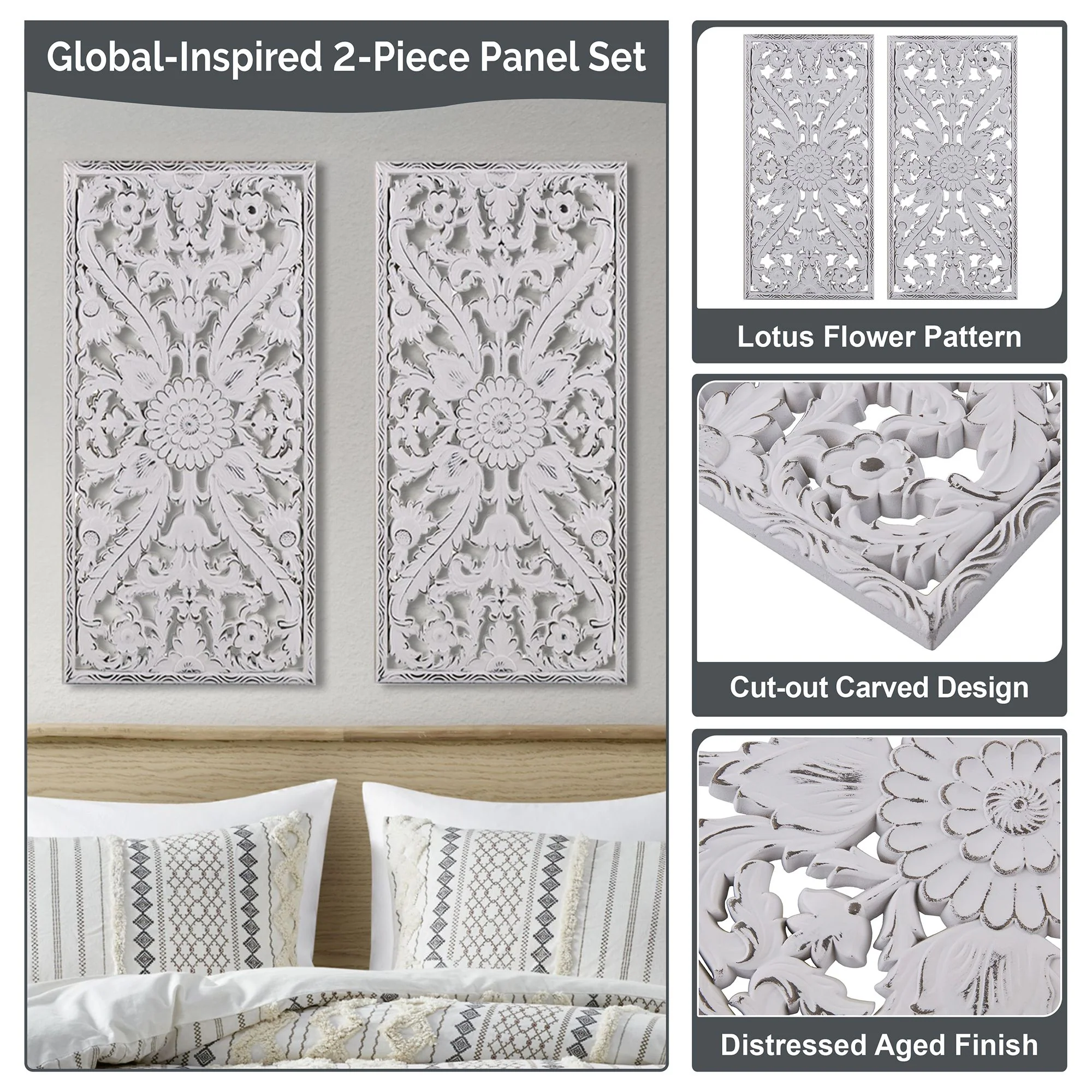Botanical Panel Distressed Carved Wood 2-Piece Wall Decor Set - Image 41