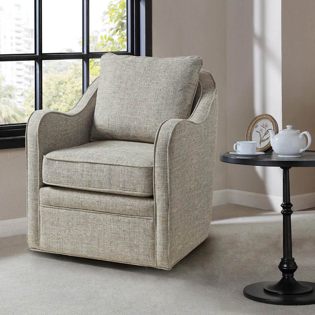 Brianne Upholstered Swivel Curved Armchair - Image 13