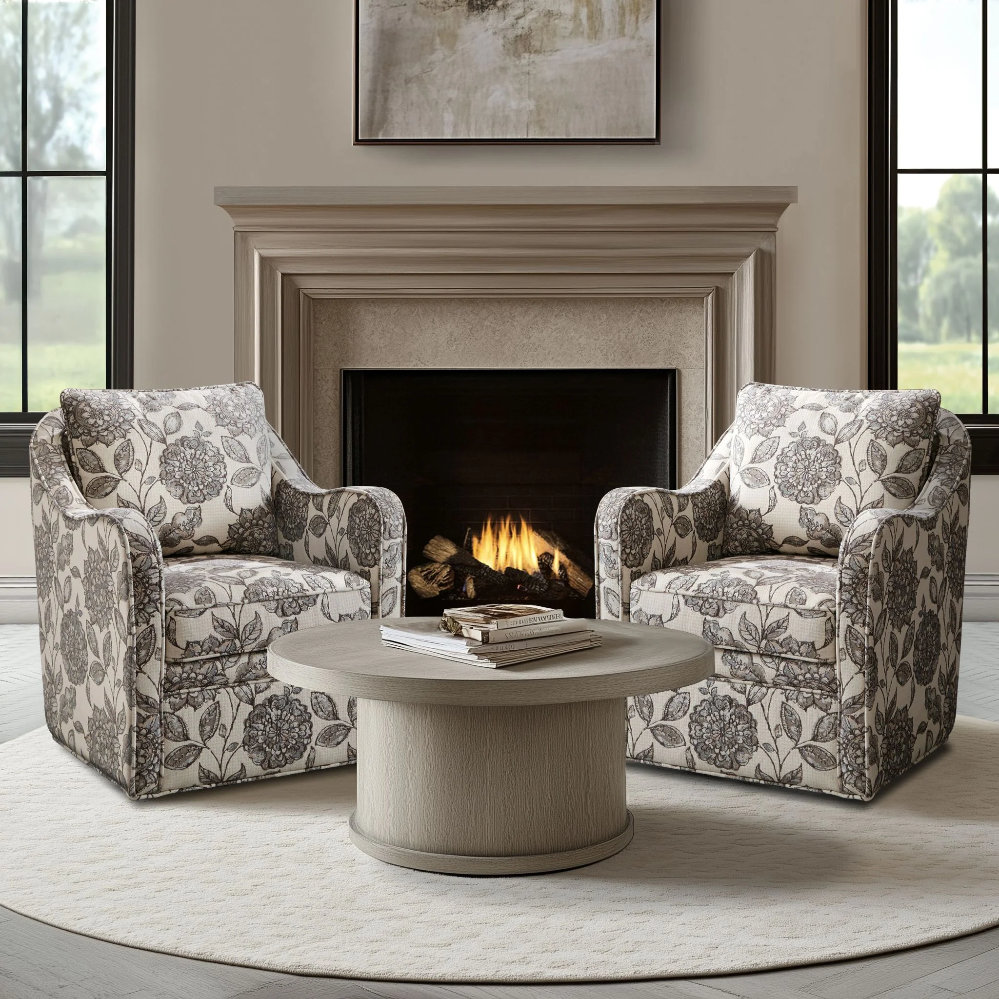 Brianne Upholstered Swivel Curved Armchair - Image 15