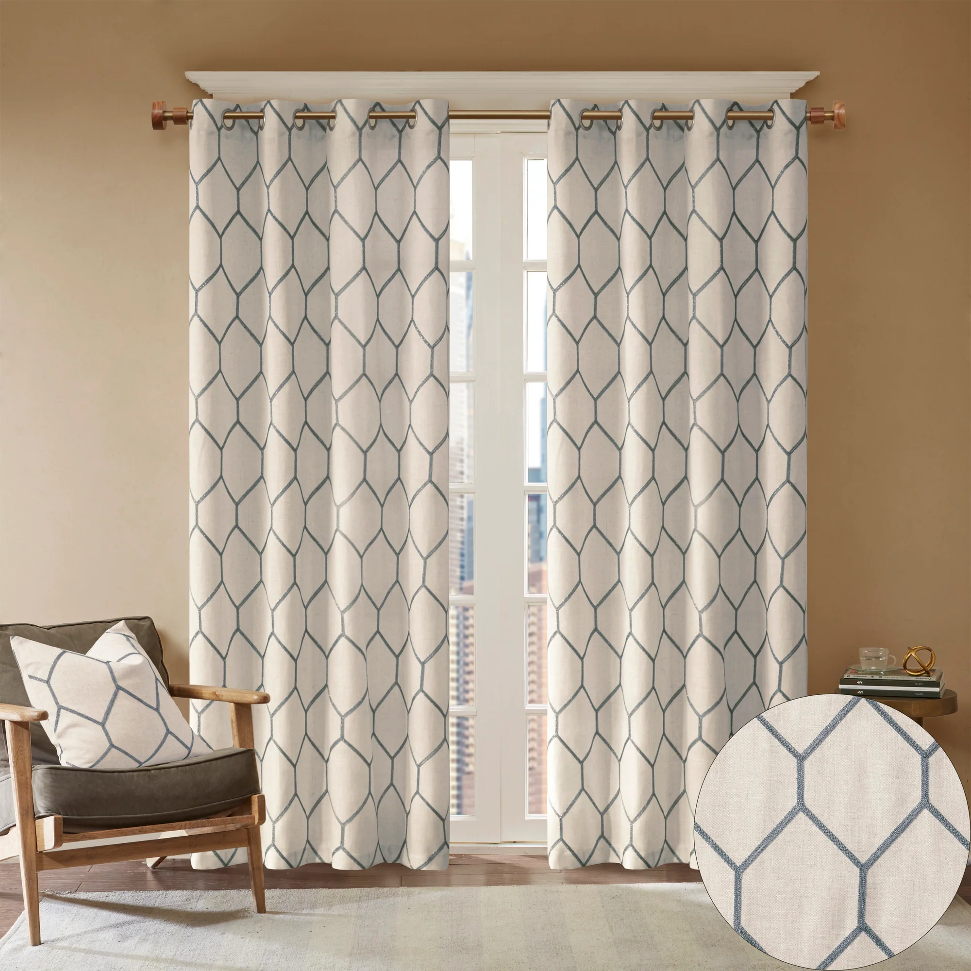 Brooklyn Metallic Geo Embroidered Curtain Panel - Image 6
