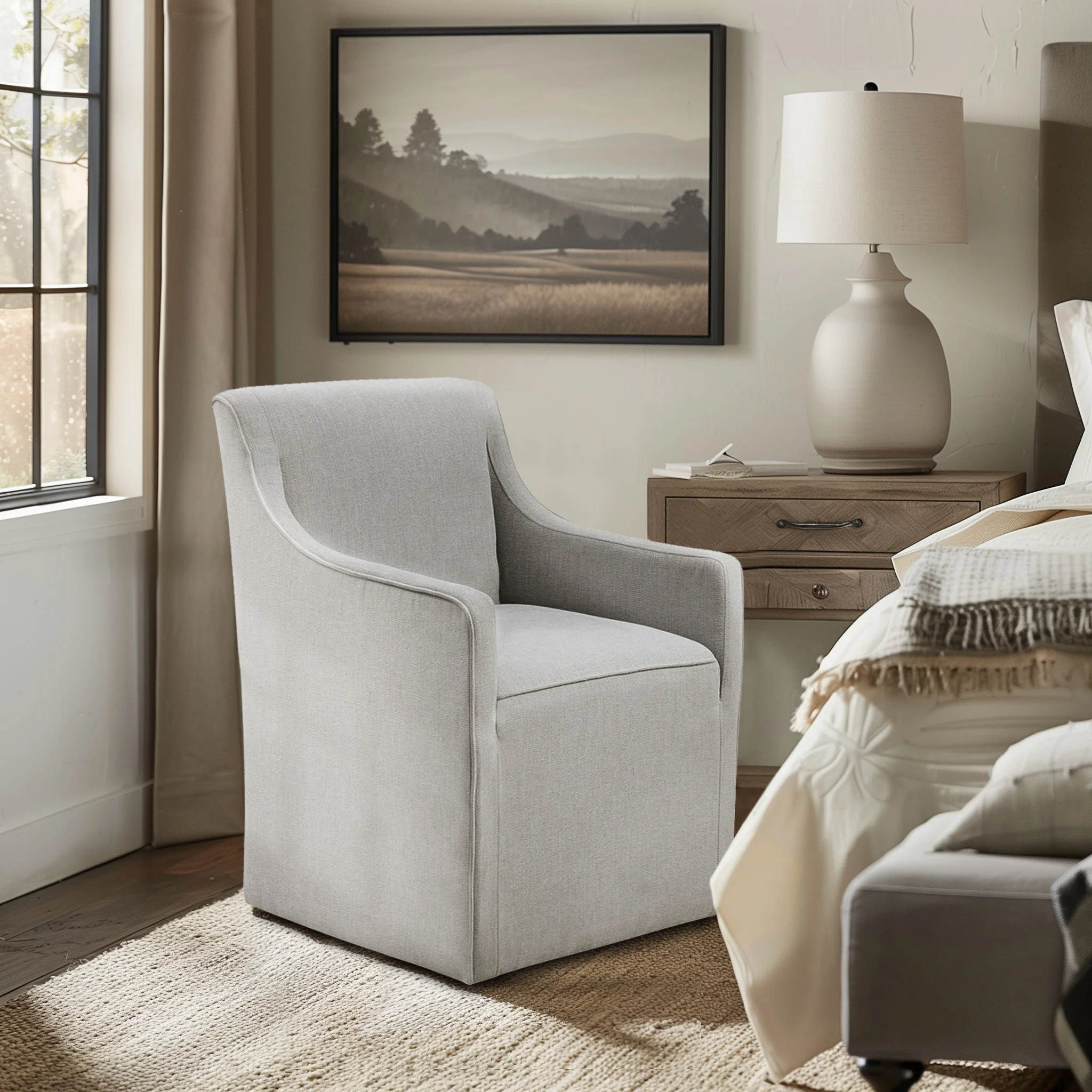 Charlotte Upholstered Dining Arm Chair with Hidden Casters - Image 11