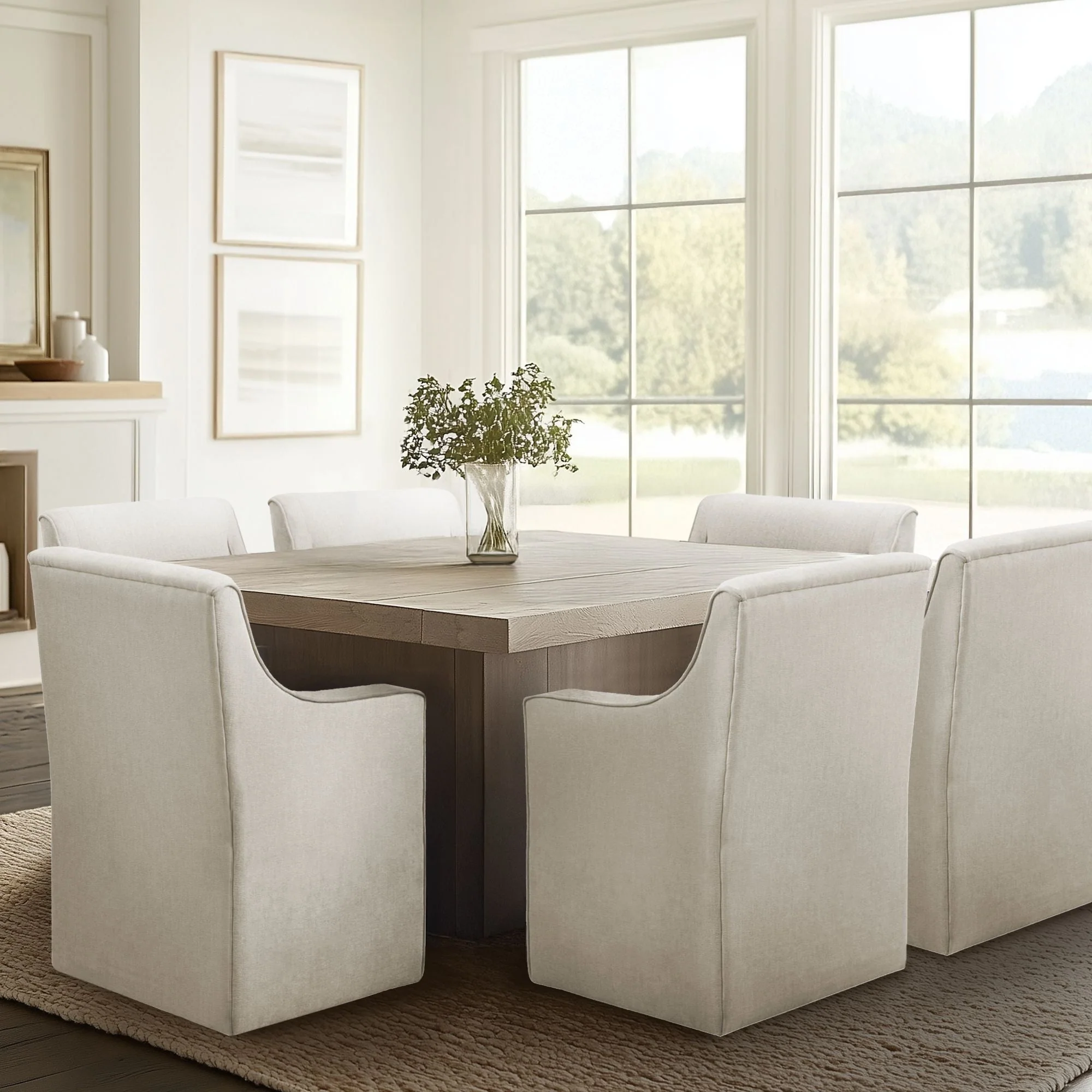Charlotte Upholstered Dining Arm Chair with Hidden Casters - Image 12