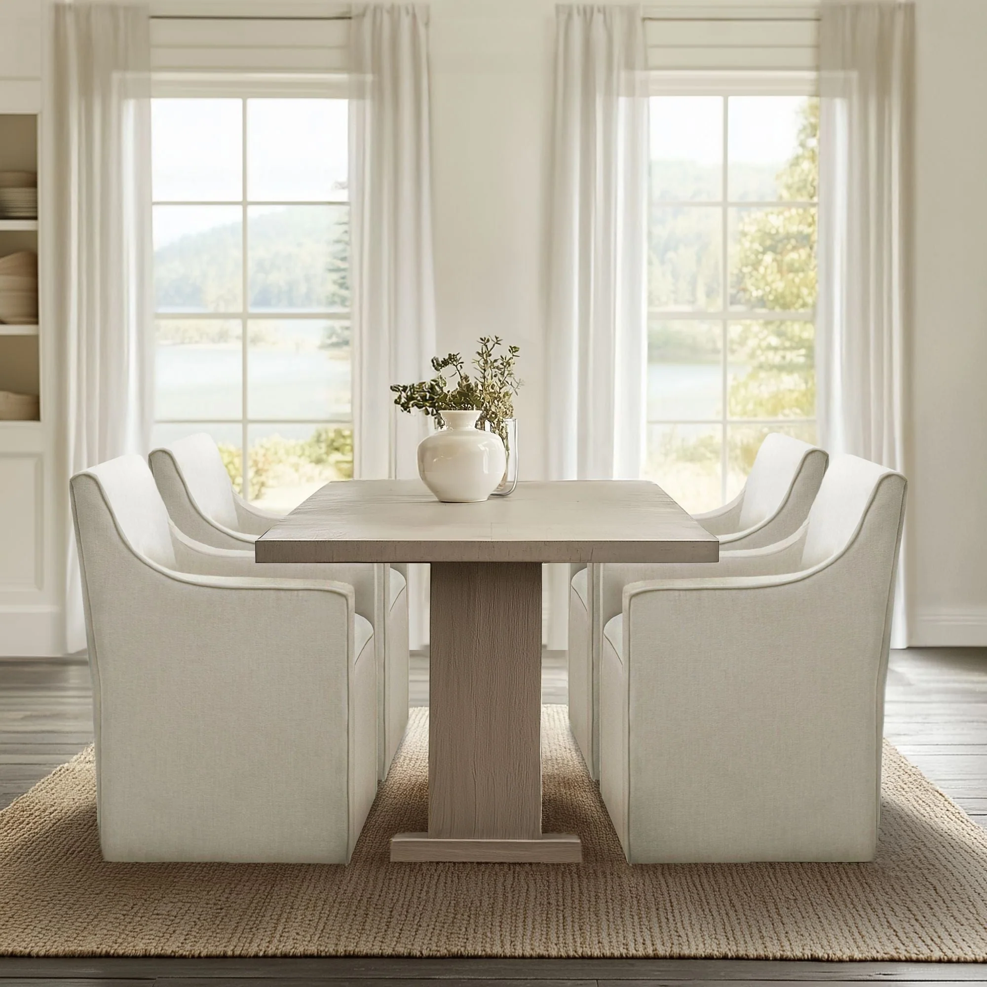Charlotte Upholstered Dining Arm Chair with Hidden Casters - Image 13