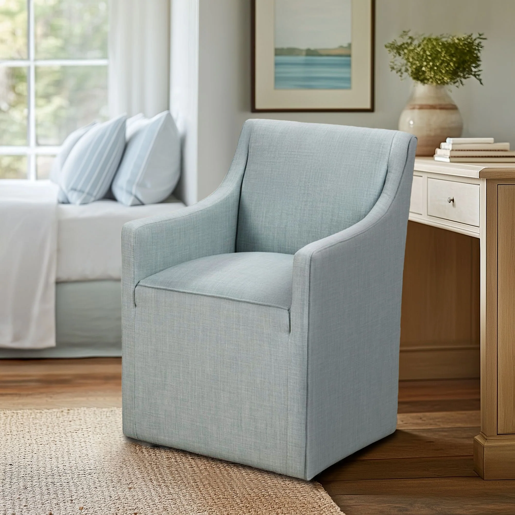 Charlotte Upholstered Dining Arm Chair with Hidden Casters - Image 14