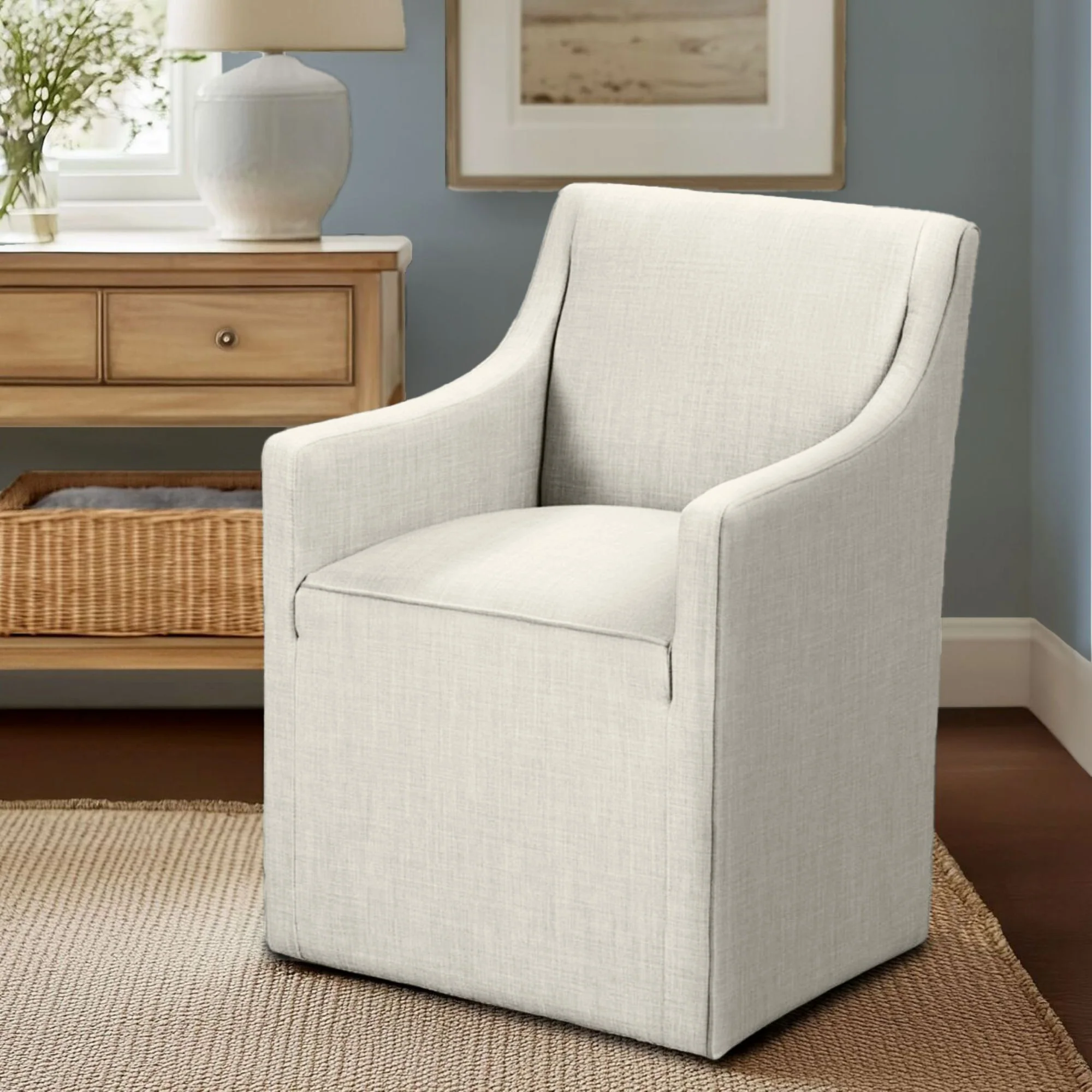 Charlotte Upholstered Dining Arm Chair with Hidden Casters - Image 16