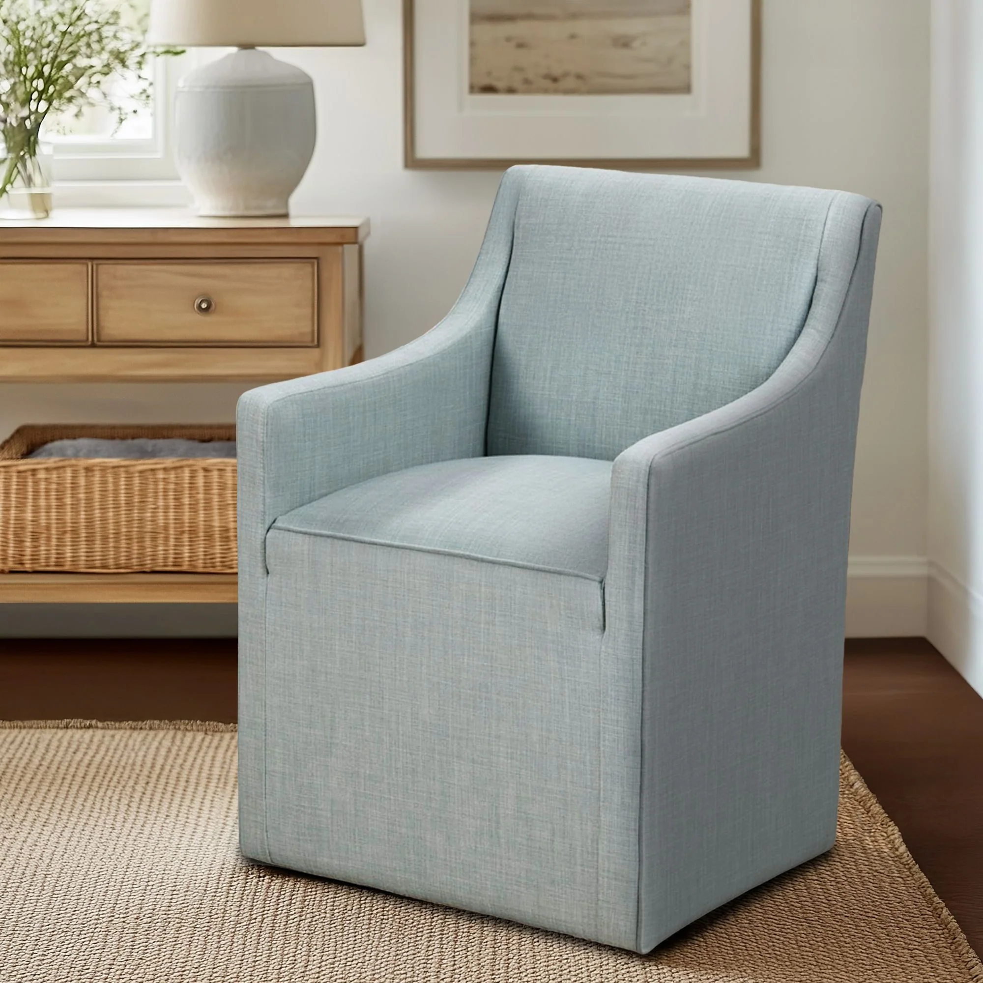 Charlotte Upholstered Dining Arm Chair with Hidden Casters - Image 17