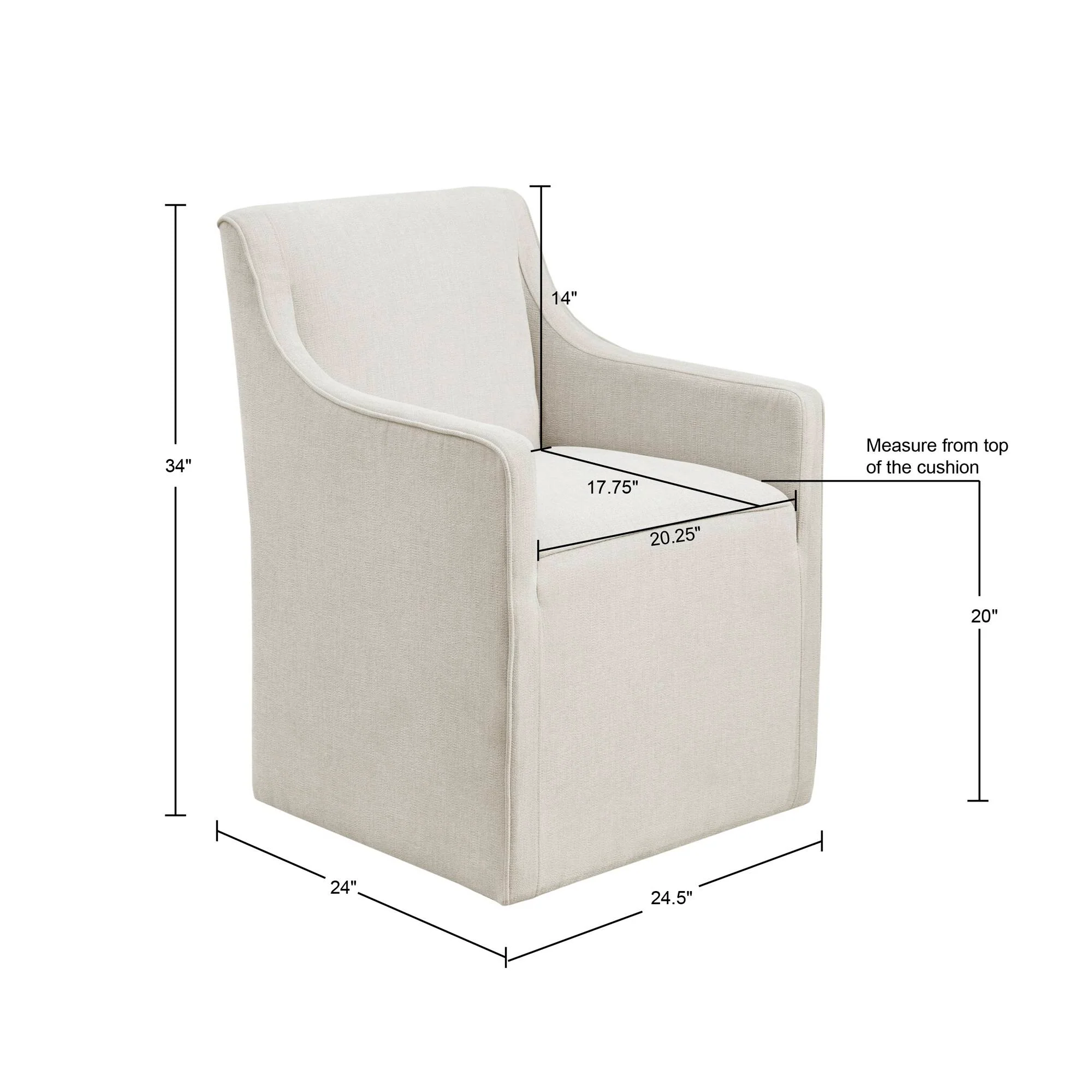 Charlotte Upholstered Dining Arm Chair with Hidden Casters - Image 40