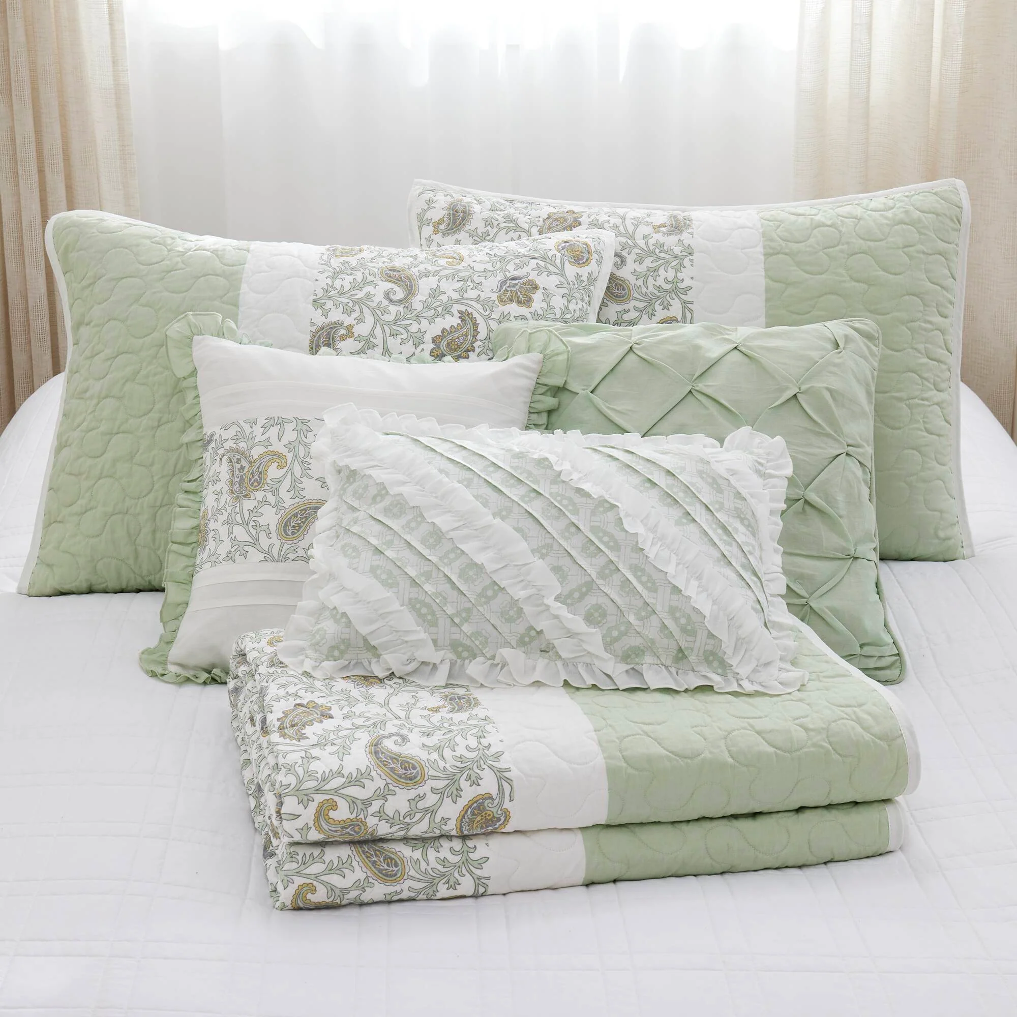 Dawn 6-Piece Cotton Percale Quilt Set with Throw Pillows - Image 73