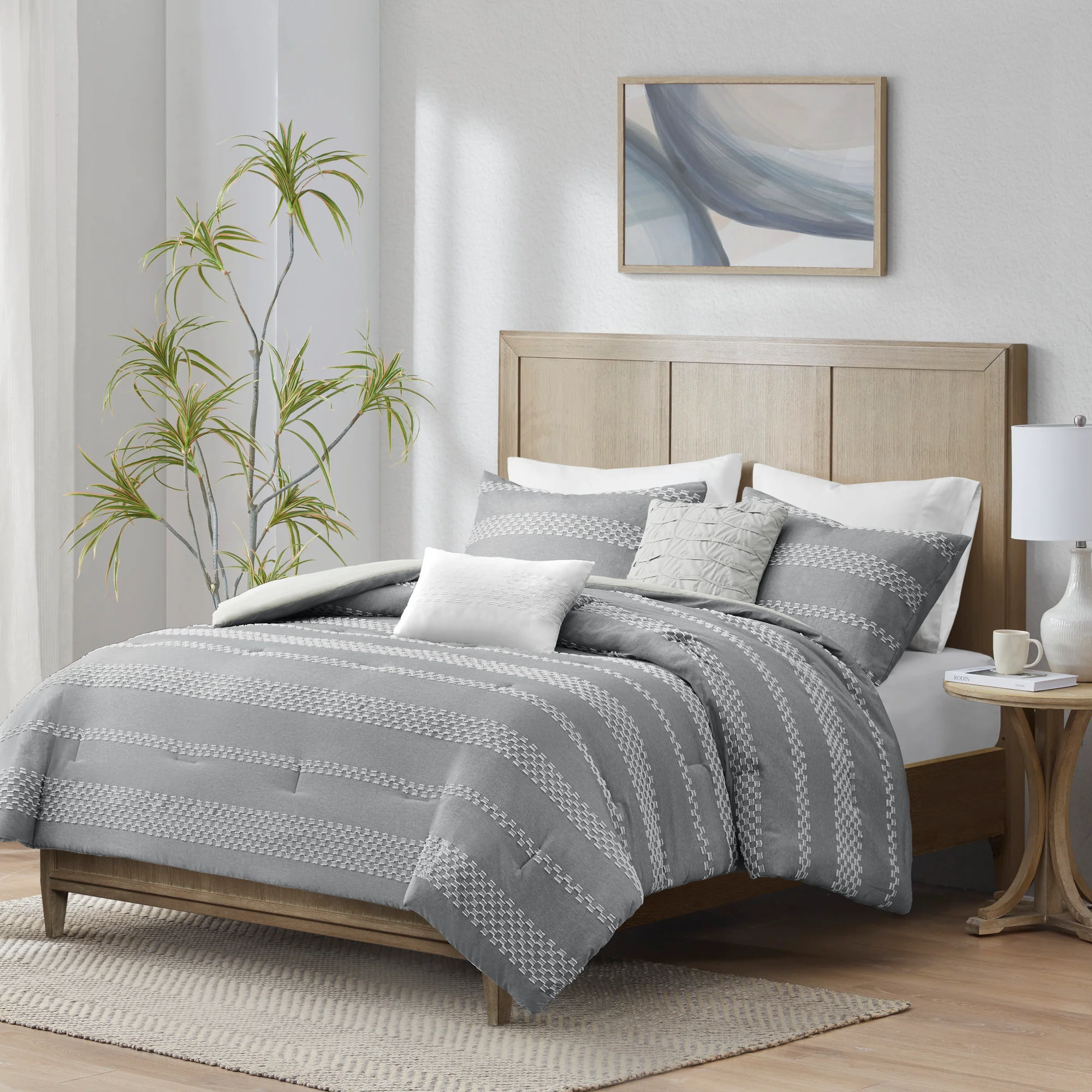 Drew 5-Piece Clipped Jacquard Comforter Set with Throw Pillows