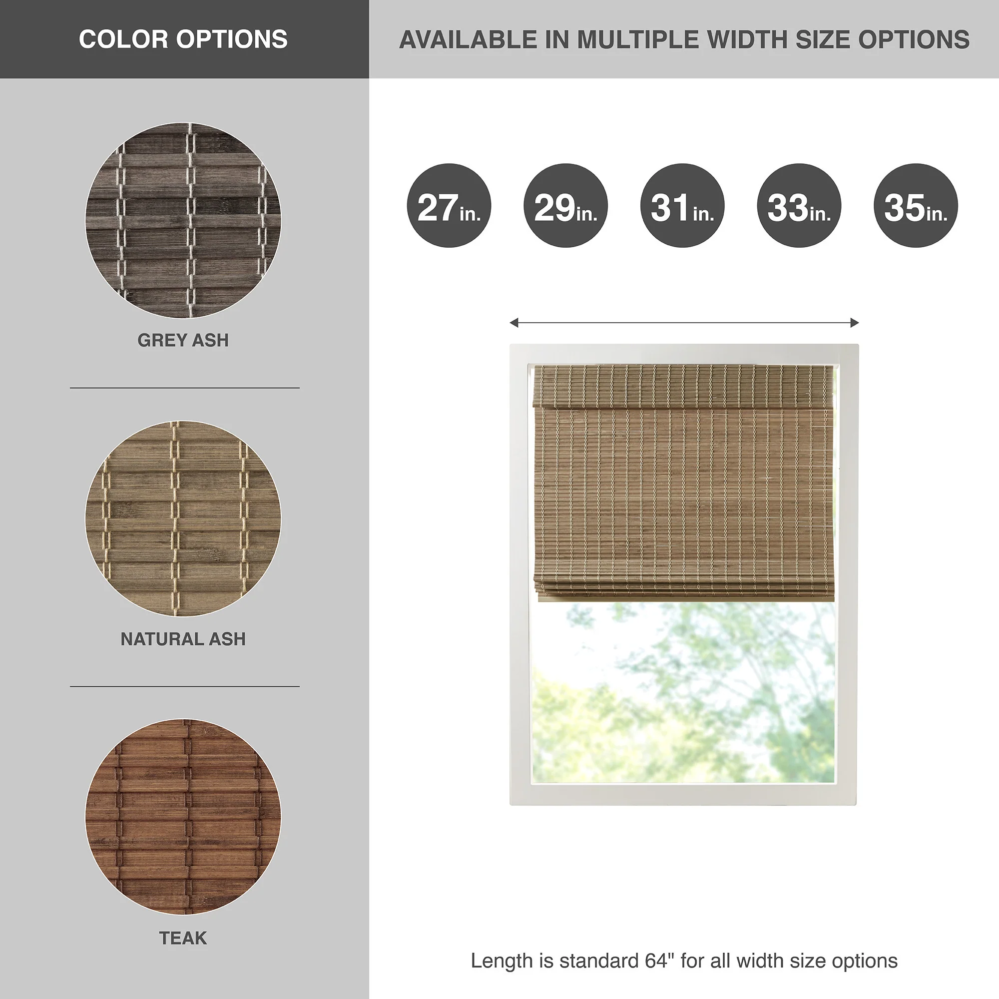 Eastfield Bamboo Light Filtering Roman Shade 64"L - Image 17