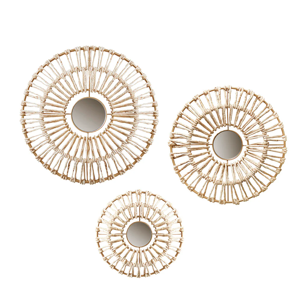 Ella Round Natural Fiber and Mirror 3-Piece Wall Decor Set - Image 3