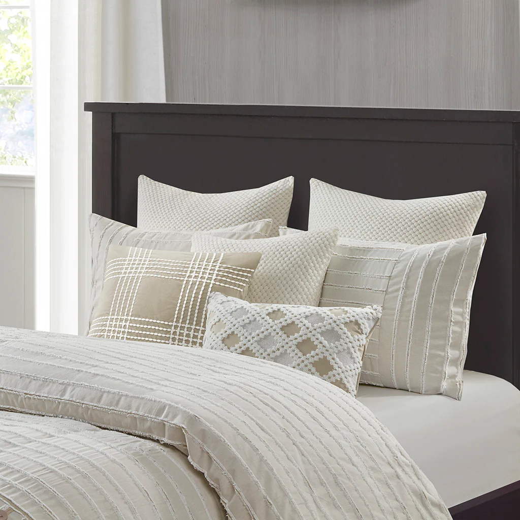 Essence Oversized Cotton Clipped Jacquard Comforter Set with Euro Shams and Throw Pillows - Image 14