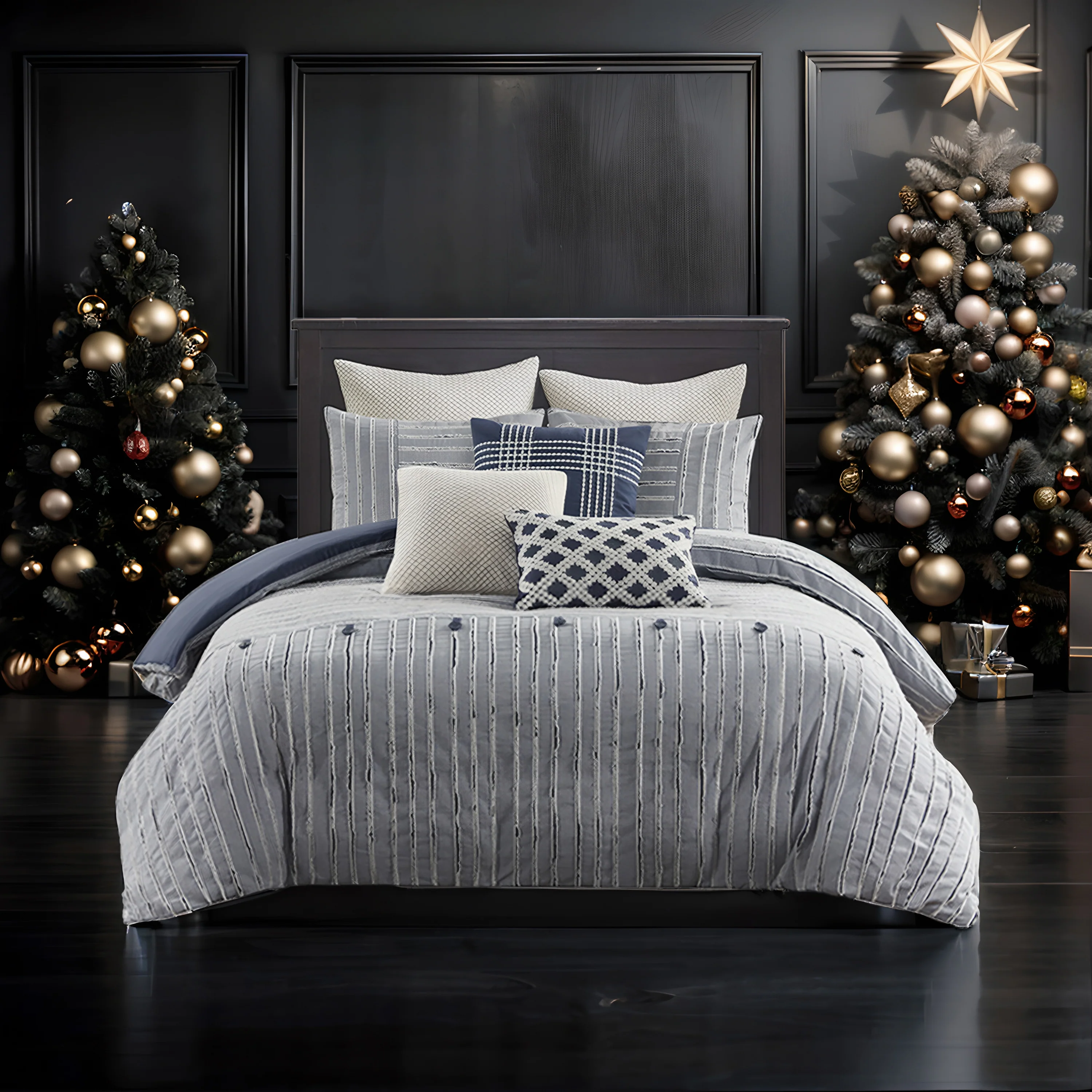 Essence Oversized Cotton Clipped Jacquard Comforter Set with Euro Shams and Throw Pillows - Image 39