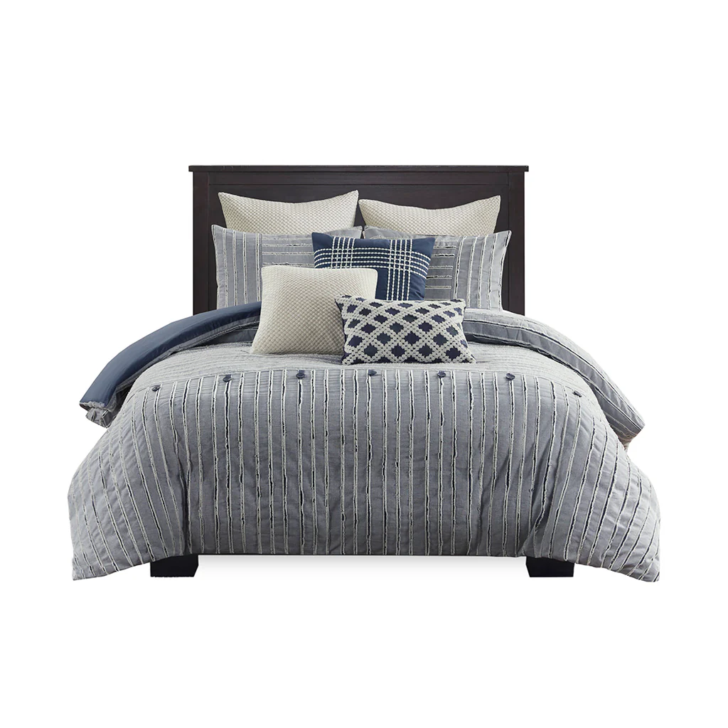 Essence Oversized Cotton Clipped Jacquard Comforter Set with Euro Shams and Throw Pillows - Image 54